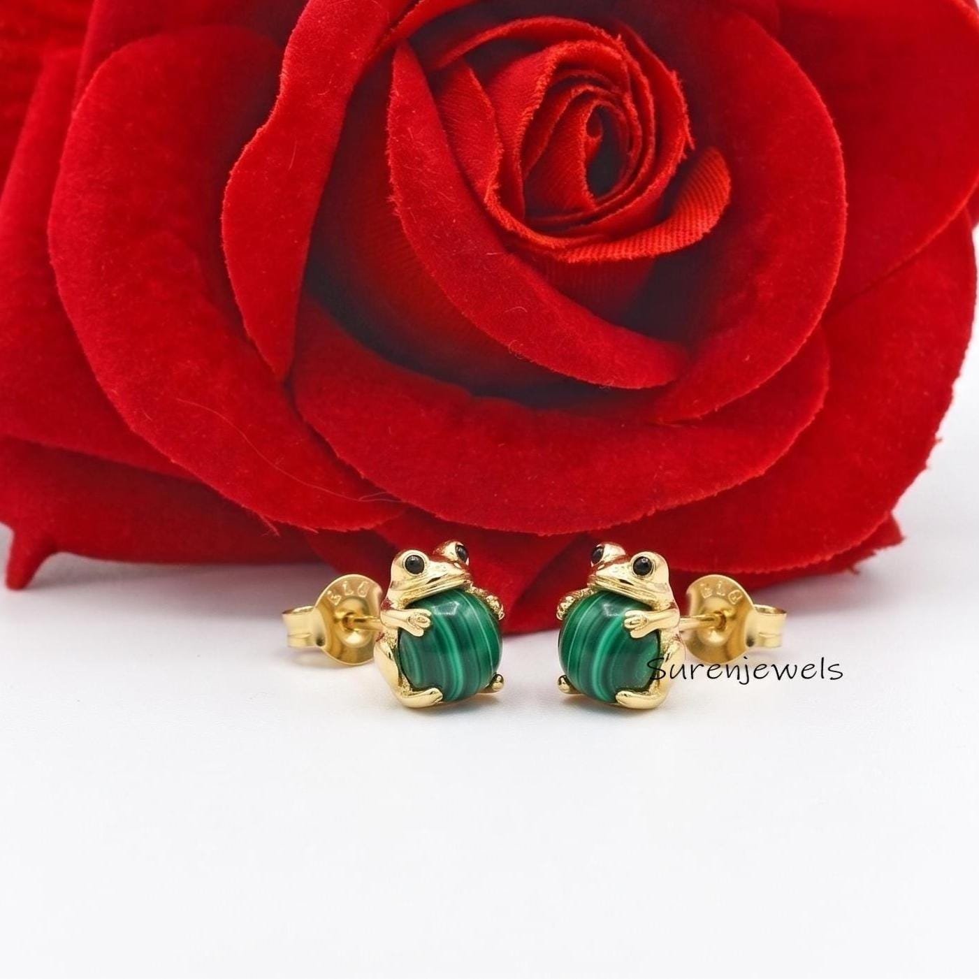 14K Gold Gemstone Frog Studs, handmade Frog Stud Earrings, Designer Gemstone Frog Earrings, Gold Carved Frog Studs, 14K Frog 14K Gold Gemstone Frog Studs, handmade Frog Stud Earrings, Designer Gemstone Frog Earrings, Gold Carved Frog Studs, 14K Frog