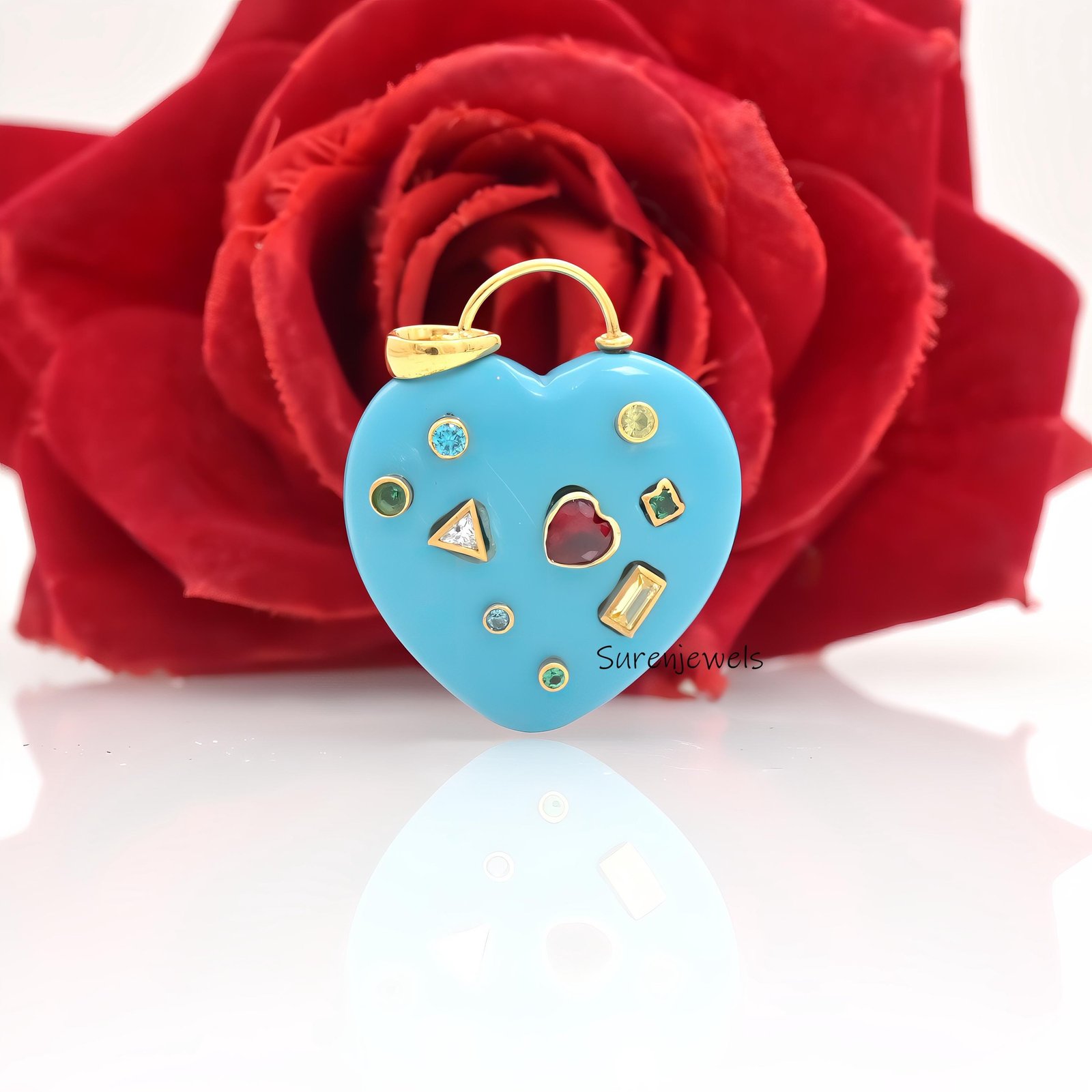 14k Gold Gemstone Heart Padlock Pendant, Carved Heart Lock - Suren Jewels | SKU: SJP4685-SLYGTQMG-35M 14k Gold Gemstone Heart Padlock Pendant, Carved Heart Lock - Suren Jewels | SKU: SJP4685-SLYGTQMG-35M