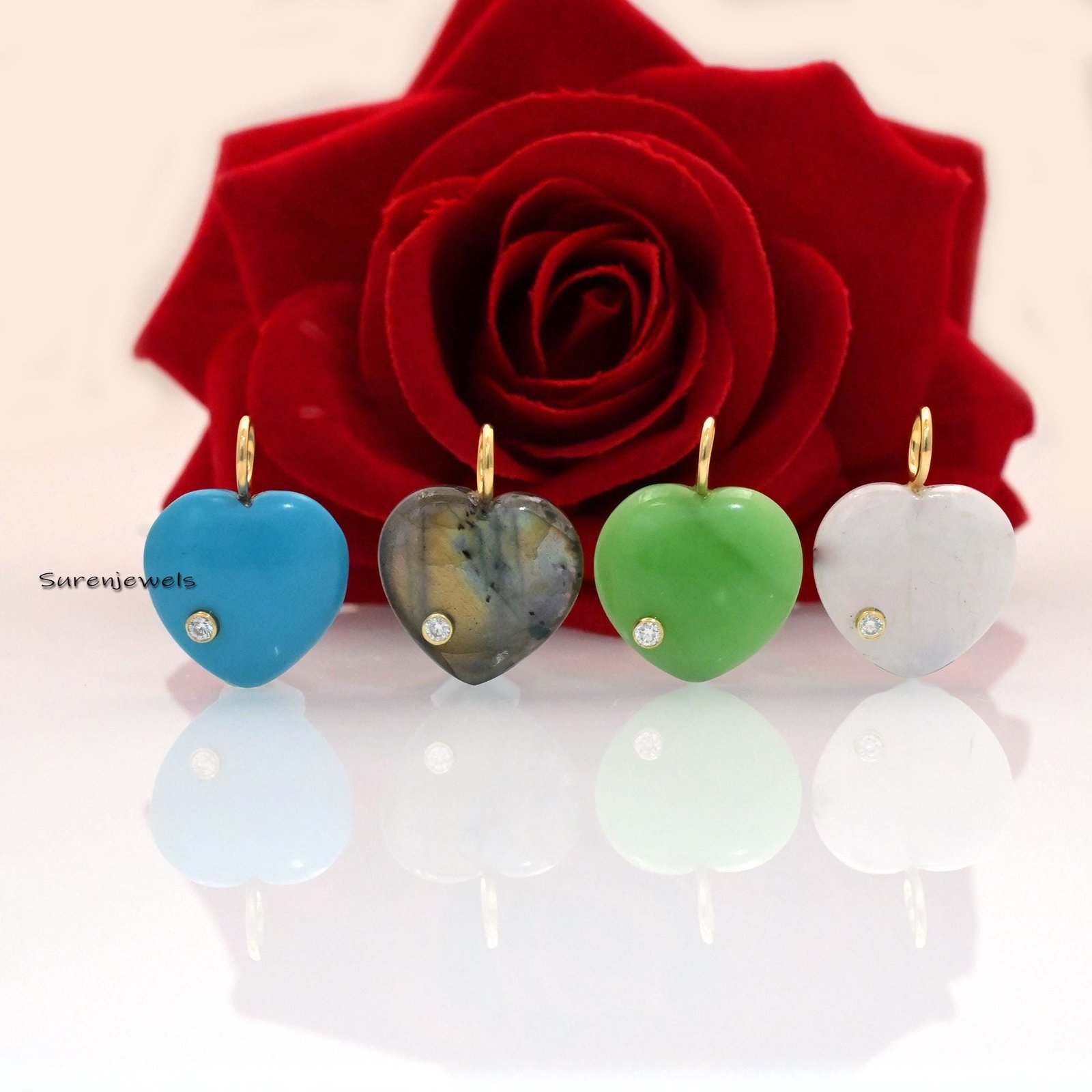 14K Gold Gemstone Heart Pendant, Carved Puffy Heart - Suren Jewels | SKU: SJP1060-9KYGLPZWT-20M 14K Gold Gemstone Heart Pendant, Carved Puffy Heart - Suren Jewels | SKU: SJP1060-9KYGLPZWT-20M