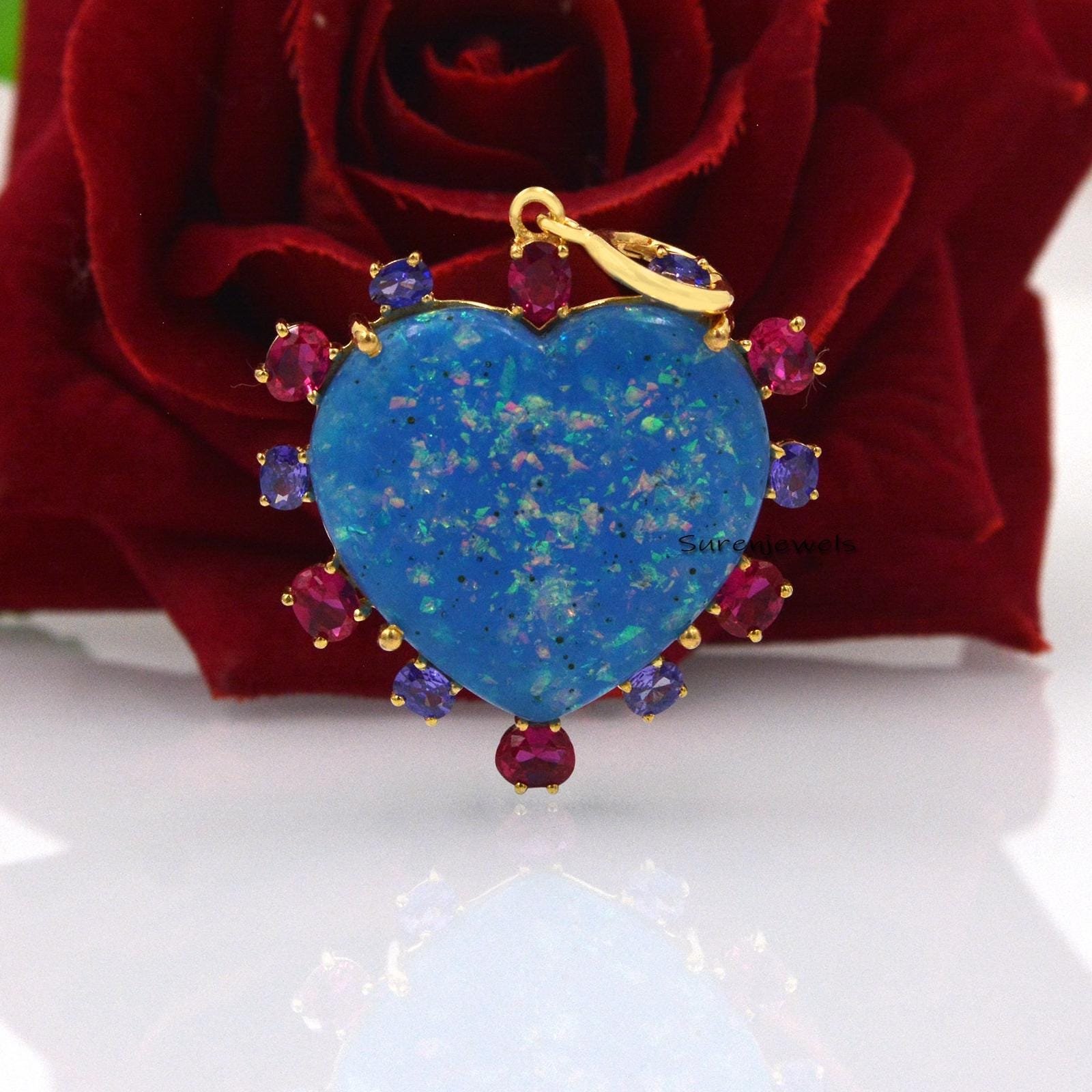 14K Gold Gemstone Heart Pendant: Designer carved Jewelry - Suren Jewels | SKU: SJP1841- 14K Gold Gemstone Heart Pendant: Designer carved Jewelry - Suren Jewels | SKU: SJP1841-