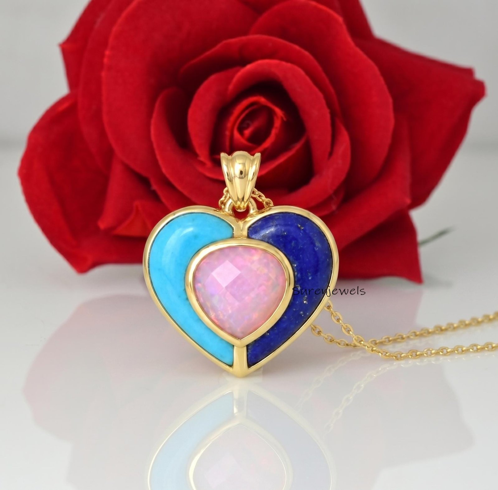 14k Gold Gemstone Heart Pendant: Designer heart Pendant, Handmade Heart Pendant - Suren Jewels | SKU: SJP 14k Gold Gemstone Heart Pendant: Designer heart Pendant, Handmade Heart Pendant - Suren Jewels | SKU: SJP