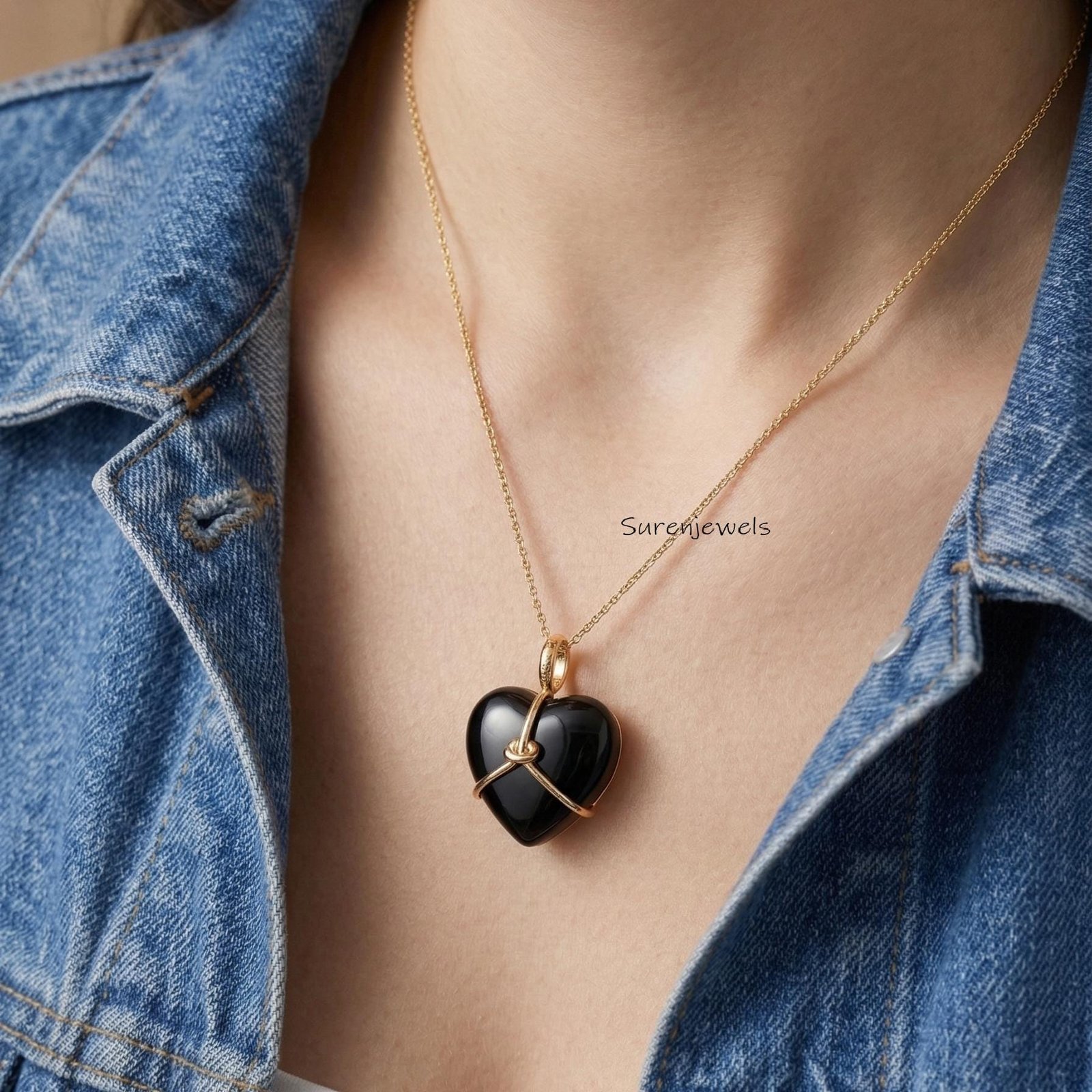 14k Gold Gemstone Heart Pendant: Designer heart Pendant, Handmade Heart Pendant - View 4 - Suren Jewels | SKU: SJP 14k Gold Gemstone Heart Pendant: Designer heart Pendant, Handmade Heart Pendant - View 4 - Suren Jewels | SKU: SJP