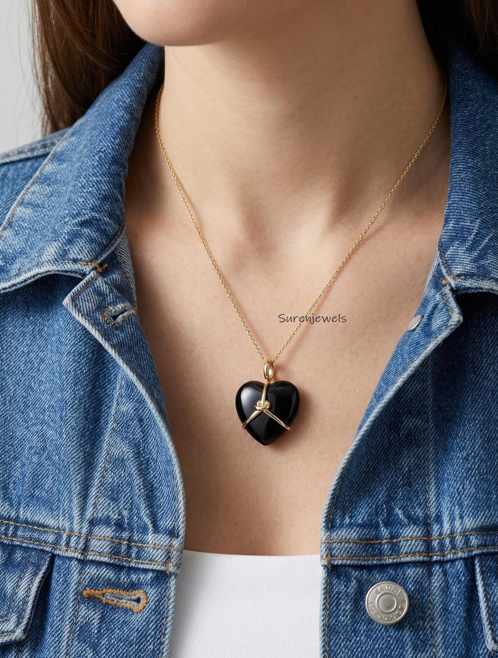 14k Gold Gemstone Heart Pendant: Designer heart Pendant, Handmade Heart Pendant - View 5 - Suren Jewels | SKU: SJP 14k Gold Gemstone Heart Pendant: Designer heart Pendant, Handmade Heart Pendant - View 5 - Suren Jewels | SKU: SJP