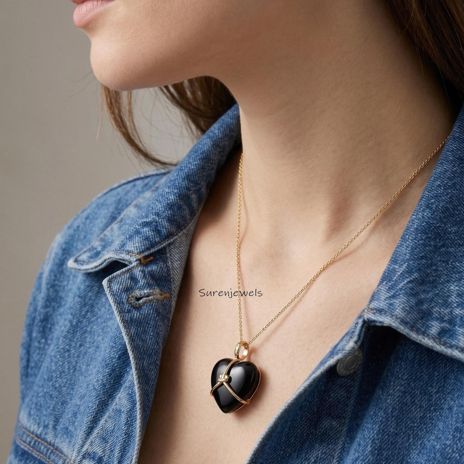 14k Gold Gemstone Heart Pendant: Designer heart Pendant, Handmade Heart Pendant - View 6 - Suren Jewels | SKU: SJP 14k Gold Gemstone Heart Pendant: Designer heart Pendant, Handmade Heart Pendant - View 6 - Suren Jewels | SKU: SJP