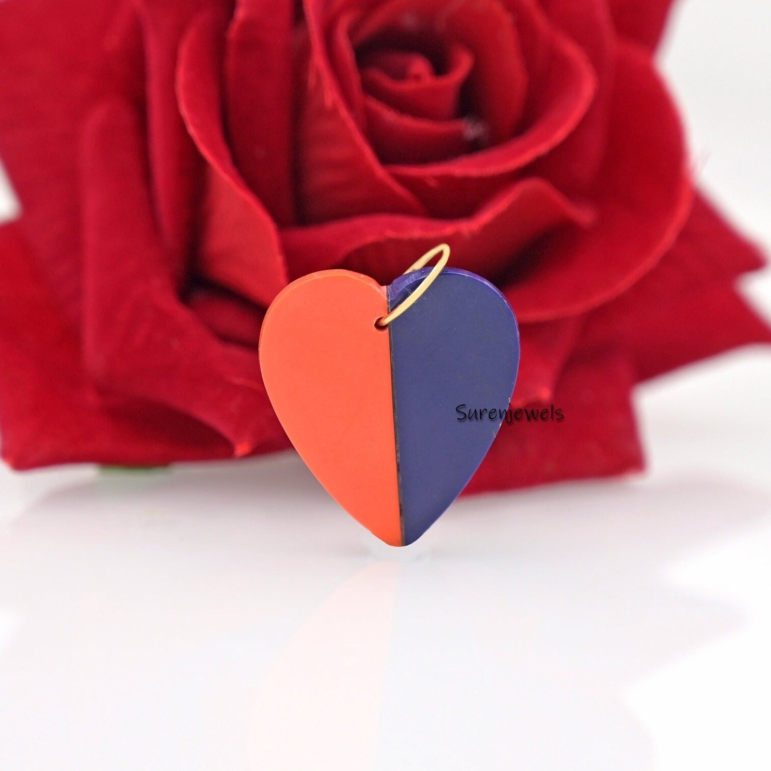 14k Gold Gemstone Heart Pendant: Designer Multi Stone Heart - View 2 - Suren Jewels | SKU: SJP1620- 14k Gold Gemstone Heart Pendant: Designer Multi Stone Heart - View 2 - Suren Jewels | SKU: SJP1620-