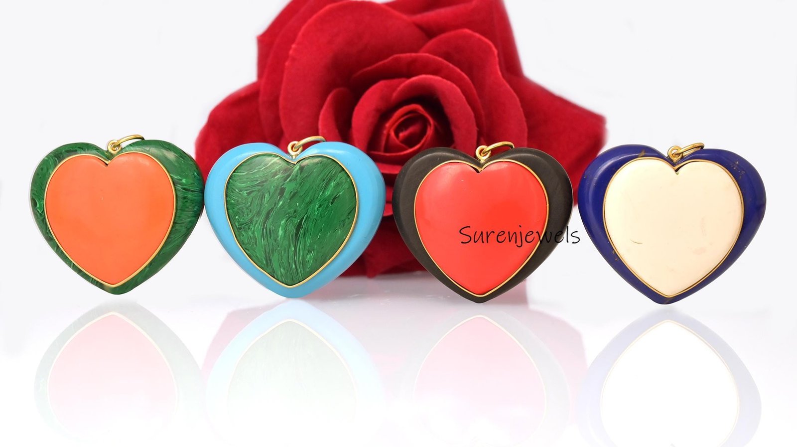 14K Gold Gemstone Heart Pendant, Double Gemstone Heart Pendant, Malachite Heart Pendant, Carving Handmade Designer Heart Pend 14K Gold Gemstone Heart Pendant, Double Gemstone Heart Pendant, Malachite Heart Pendant, Carving Handmade Designer Heart Pend
