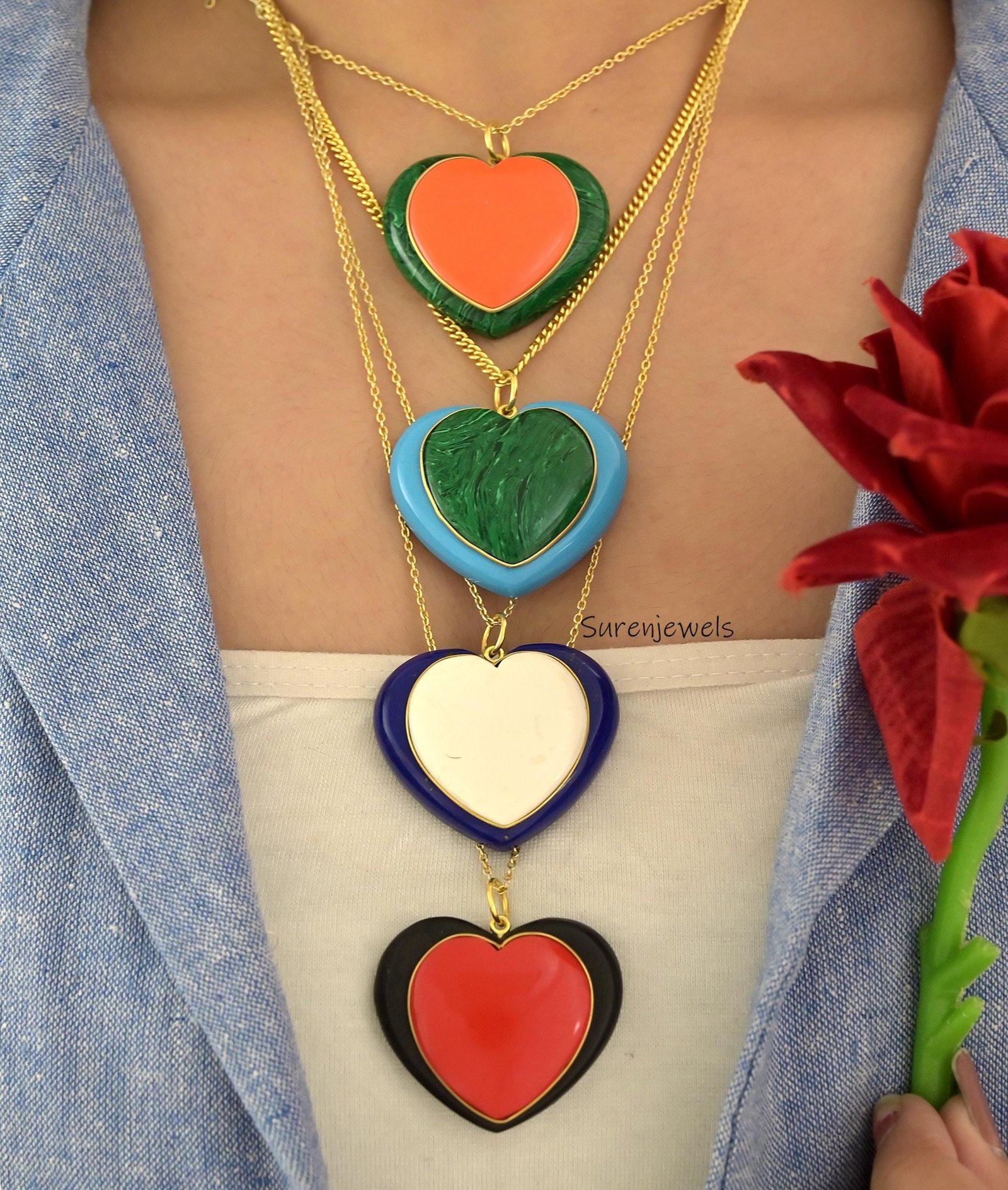 14K Gold Gemstone Heart Pendant, Double Gemstone Heart Pendant, Malachite Heart Pendant, Carving Handmade Designer Heart Pend 14K Gold Gemstone Heart Pendant, Double Gemstone Heart Pendant, Malachite Heart Pendant, Carving Handmade Designer Heart Pend