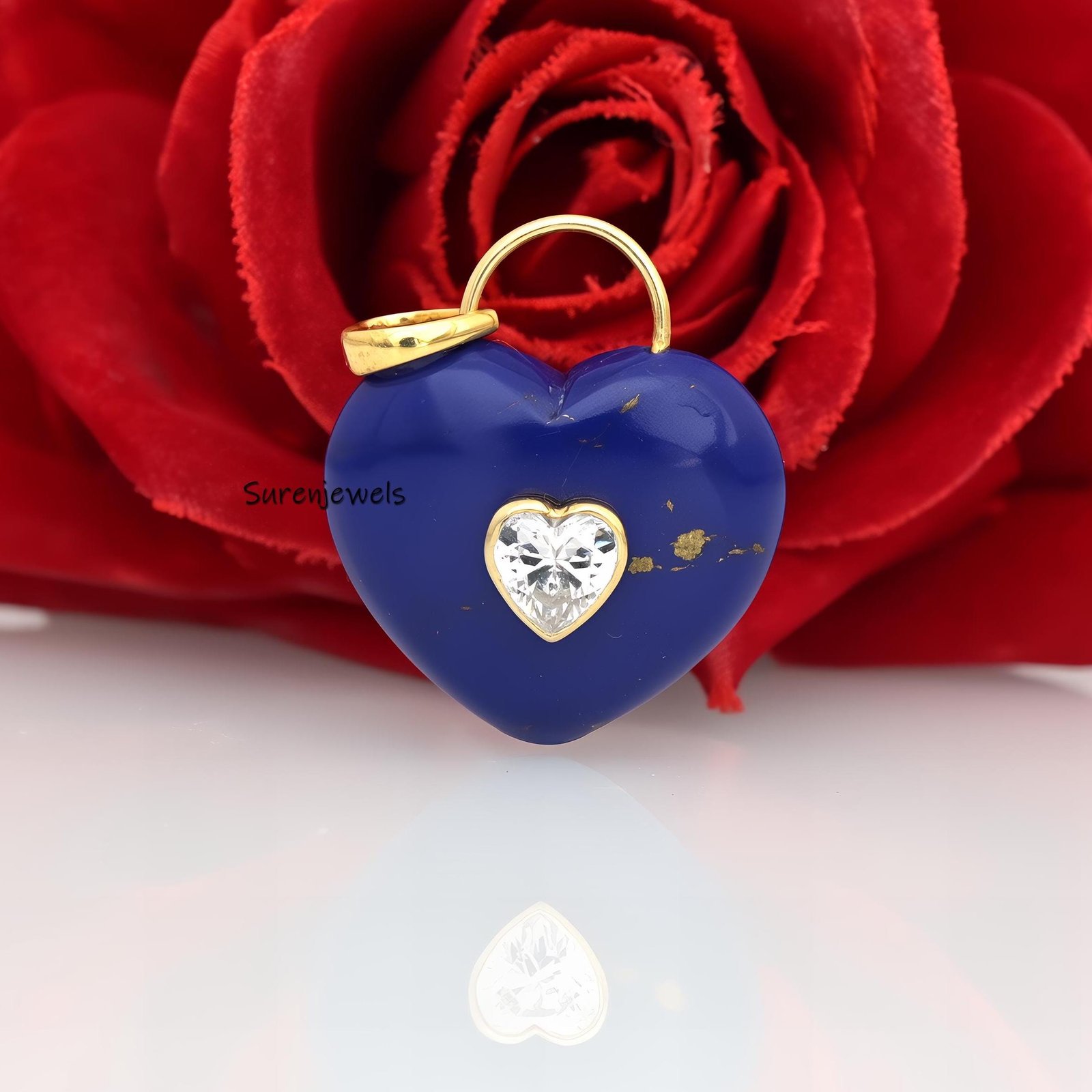 14K Gold Gemstone Heart Pendant padlock: Silver Designer Heart (35 MM) - Suren Jewels | SKU: SJP4163-SLYGWAPCZ-35M 14K Gold Gemstone Heart Pendant padlock: Silver Designer Heart (35 MM) - Suren Jewels | SKU: SJP4163-SLYGWAPCZ-35M