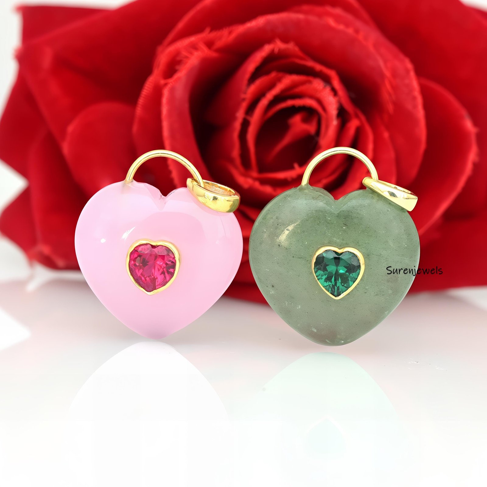 14K Gold Gemstone Heart Pendant padlock: Silver Designer Heart (35 MM) - View 2 - Suren Jewels | SKU: SJP4163-SLYGWAPCZ-35M 14K Gold Gemstone Heart Pendant padlock: Silver Designer Heart (35 MM) - View 2 - Suren Jewels | SKU: SJP4163-SLYGWAPCZ-35M