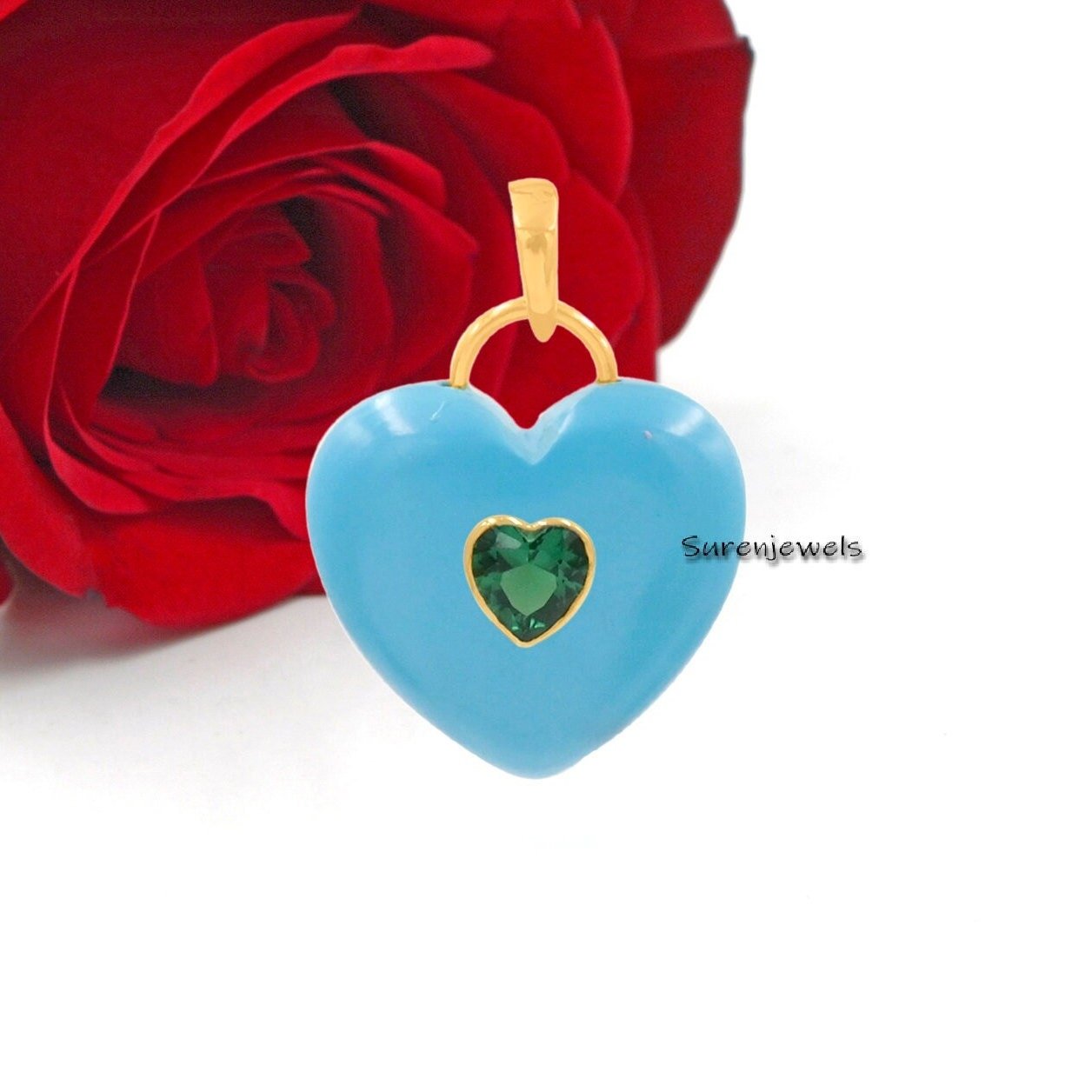 14K Gold Gemstone Heart Pendant padlock: Silver Designer Heart (35 MM) - View 5 - Suren Jewels | SKU: SJP4163-SLYGWAPCZ-35M 14K Gold Gemstone Heart Pendant padlock: Silver Designer Heart (35 MM) - View 5 - Suren Jewels | SKU: SJP4163-SLYGWAPCZ-35M