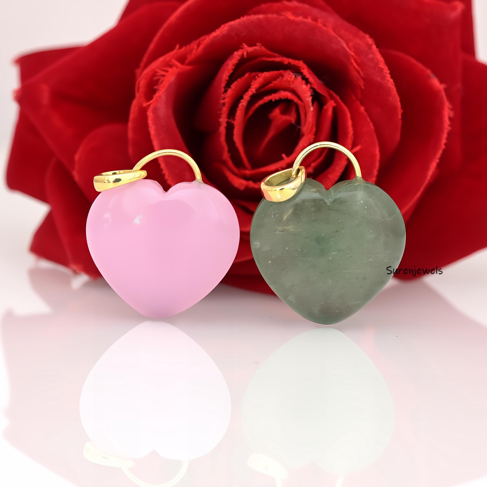 14K Gold Gemstone Heart Pendant padlock: Silver Designer Heart (35 MM) - View 6 - Suren Jewels | SKU: SJP4163-SLYGWAPCZ-35M 14K Gold Gemstone Heart Pendant padlock: Silver Designer Heart (35 MM) - View 6 - Suren Jewels | SKU: SJP4163-SLYGWAPCZ-35M