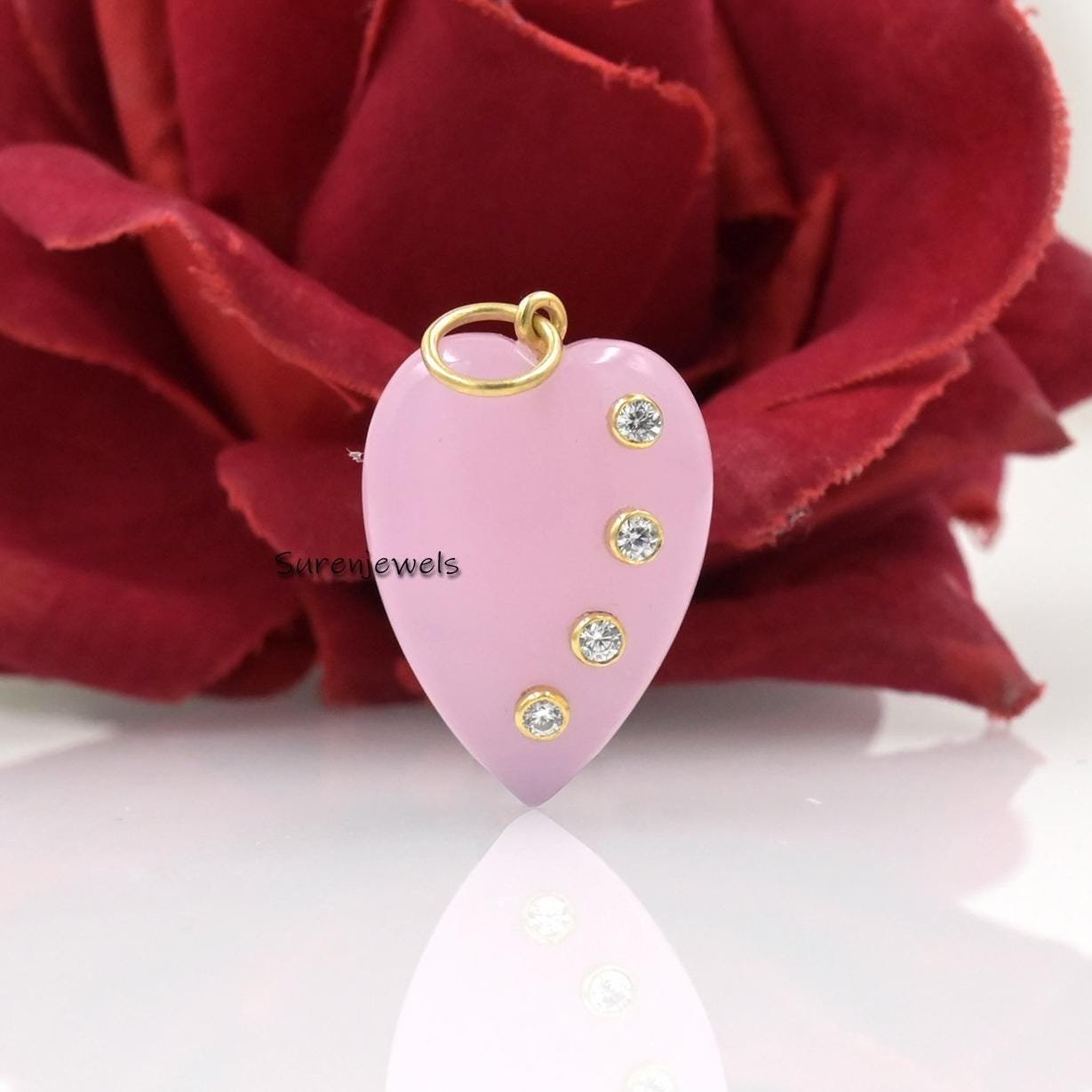 14K Gold Gemstone Heart Pendant: Turquoise, Opal, Coral, Malachite - View 5 - Suren Jewels | SKU: SJP3029-SLYGAM 14K Gold Gemstone Heart Pendant: Turquoise, Opal, Coral, Malachite - View 5 - Suren Jewels | SKU: SJP3029-SLYGAM