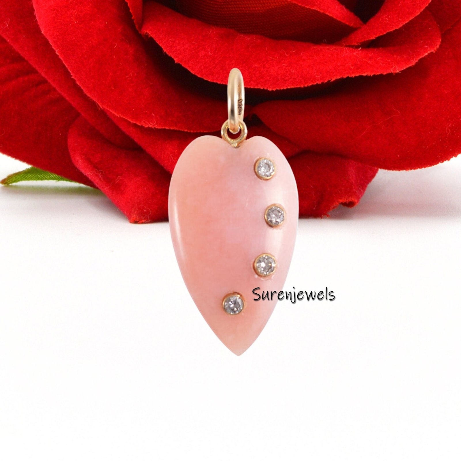 14K Gold Gemstone Heart Pendant: Turquoise, Opal, Coral, Malachite - View 6 - Suren Jewels | SKU: SJP3029-SLYGAM 14K Gold Gemstone Heart Pendant: Turquoise, Opal, Coral, Malachite - View 6 - Suren Jewels | SKU: SJP3029-SLYGAM