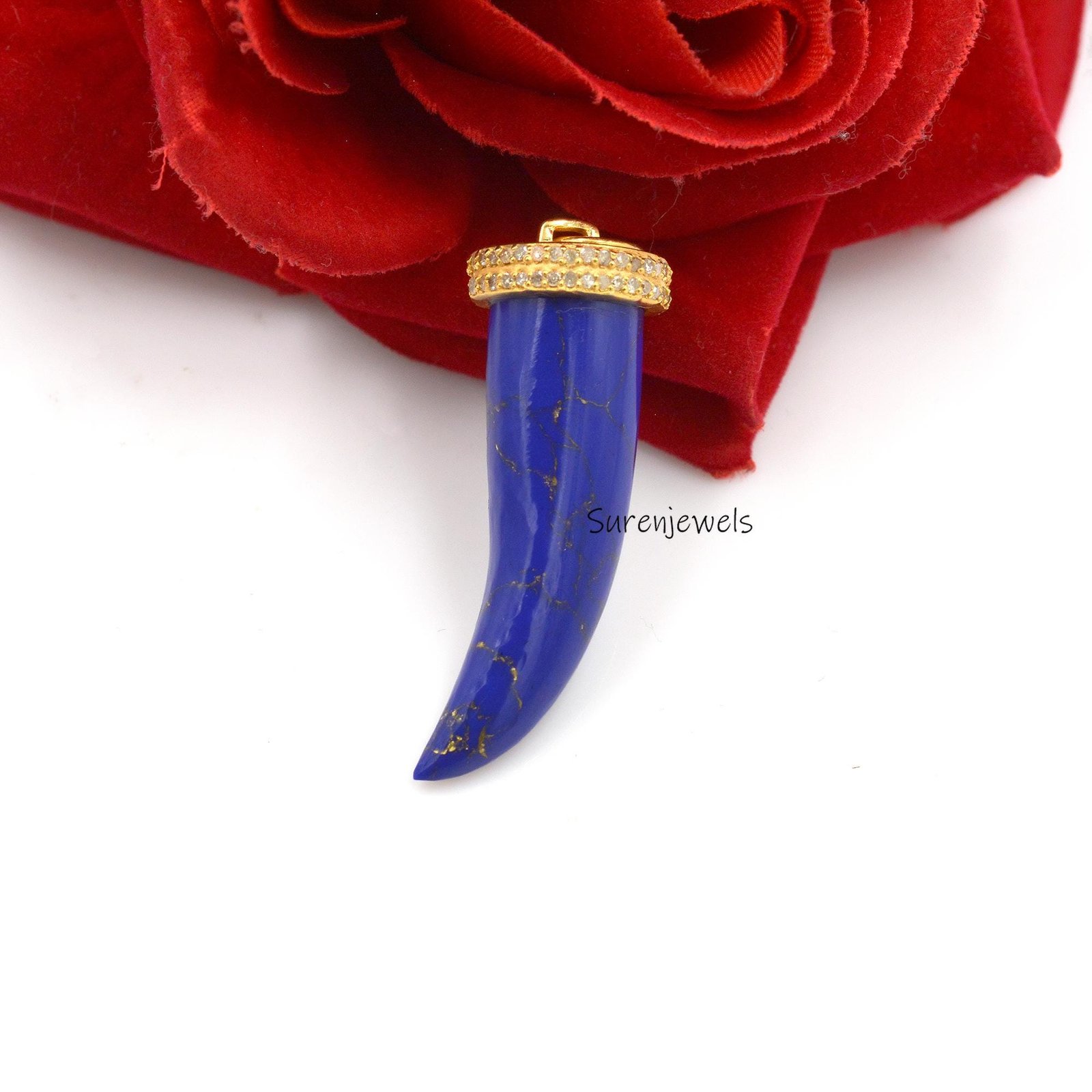 14K Gold Gemstone Horn Pendant: Handmade Italian Cornicello Charm - View 2 - Suren Jewels | SKU: SJP1330-SLYGBODI-25 M 14K Gold Gemstone Horn Pendant: Handmade Italian Cornicello Charm - View 2 - Suren Jewels | SKU: SJP1330-SLYGBODI-25 M