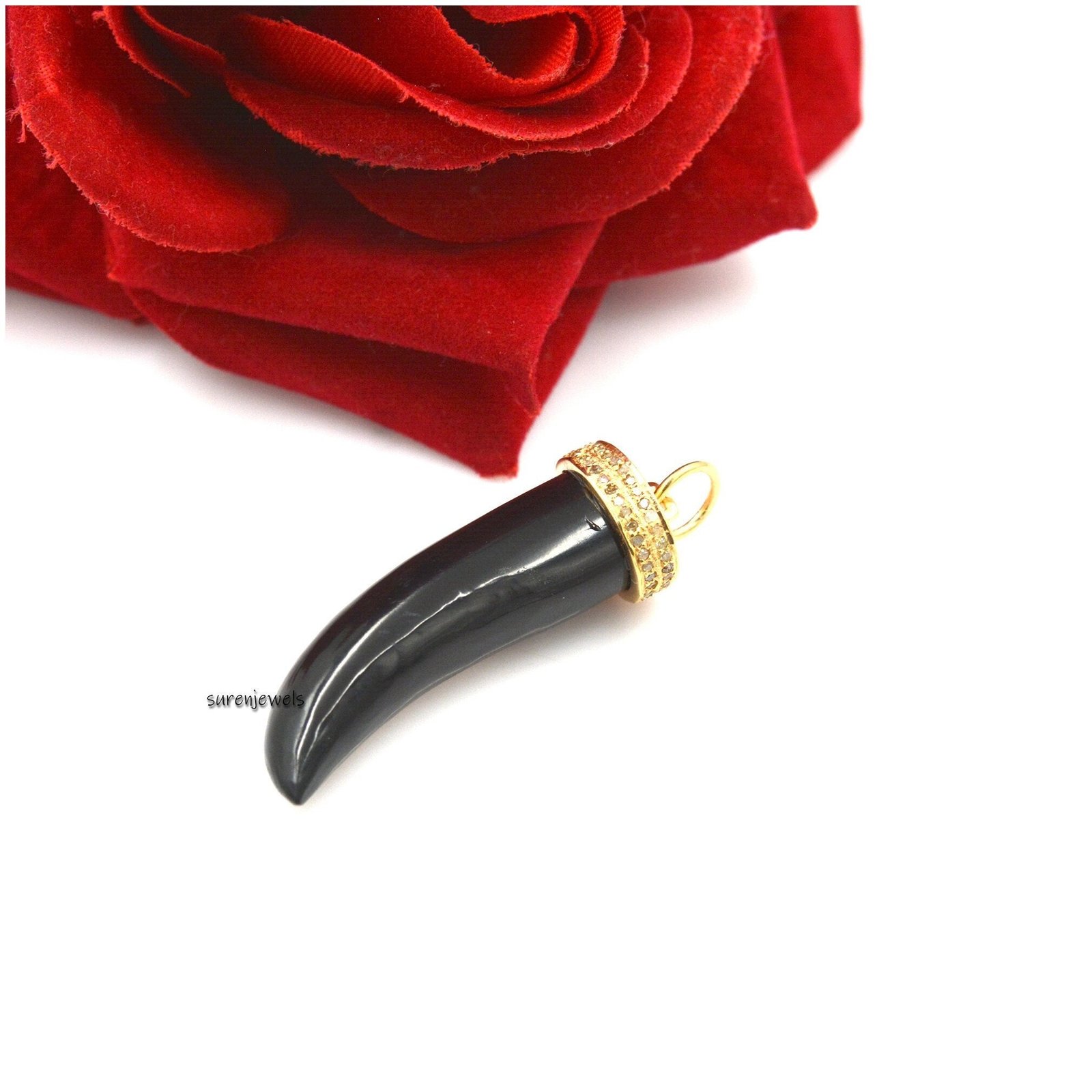 14K Gold Gemstone Horn Pendant: Handmade Italian Cornicello Charm - View 5 - Suren Jewels | SKU: SJP1330-SLYGBODI-25 M 14K Gold Gemstone Horn Pendant: Handmade Italian Cornicello Charm - View 5 - Suren Jewels | SKU: SJP1330-SLYGBODI-25 M