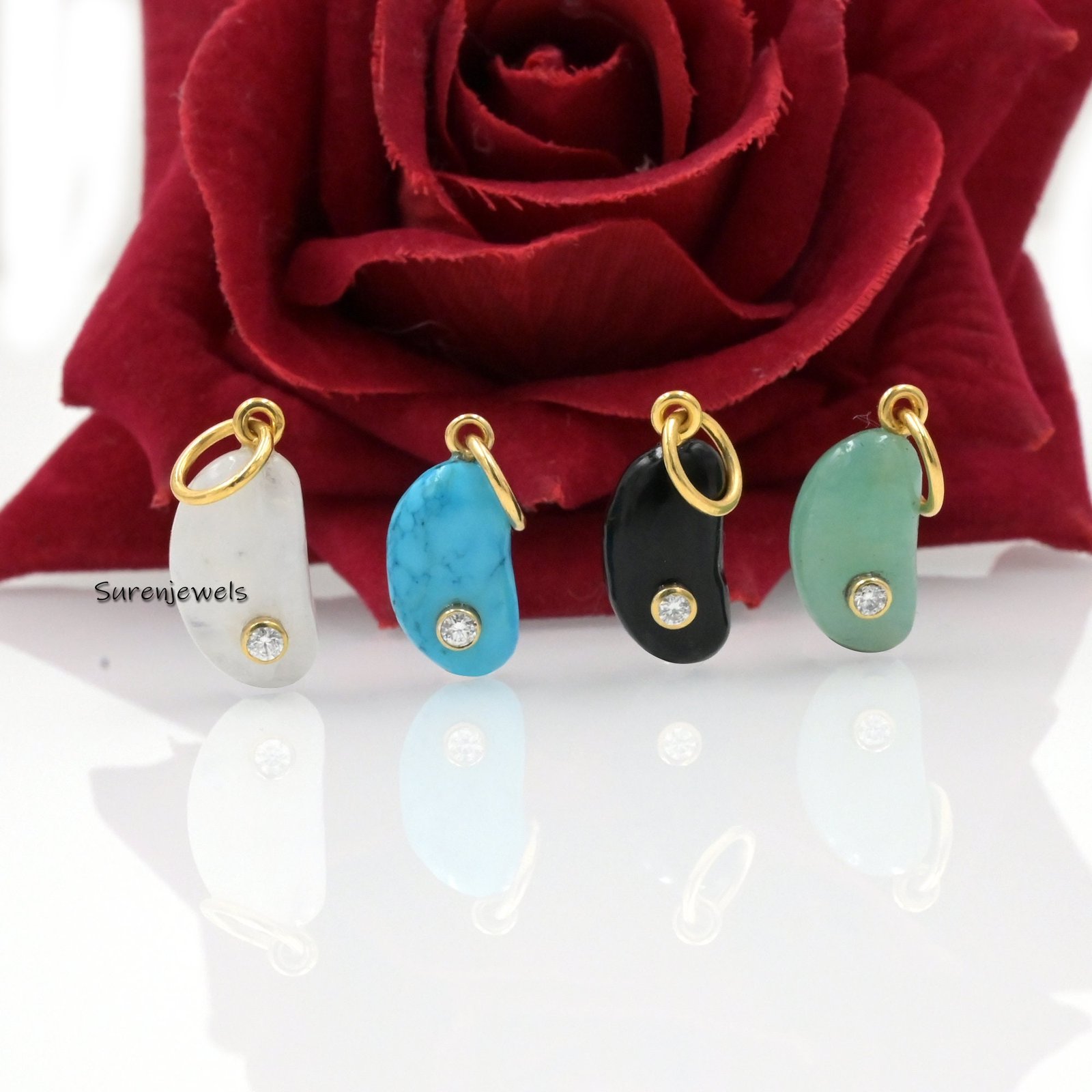 14k Gold Gemstone Kidney Bean Charm: Solid Gold Lucky Pendant - Suren Jewels | SKU: SJP1479-9KYGBOMN 14k Gold Gemstone Kidney Bean Charm: Solid Gold Lucky Pendant - Suren Jewels | SKU: SJP1479-9KYGBOMN