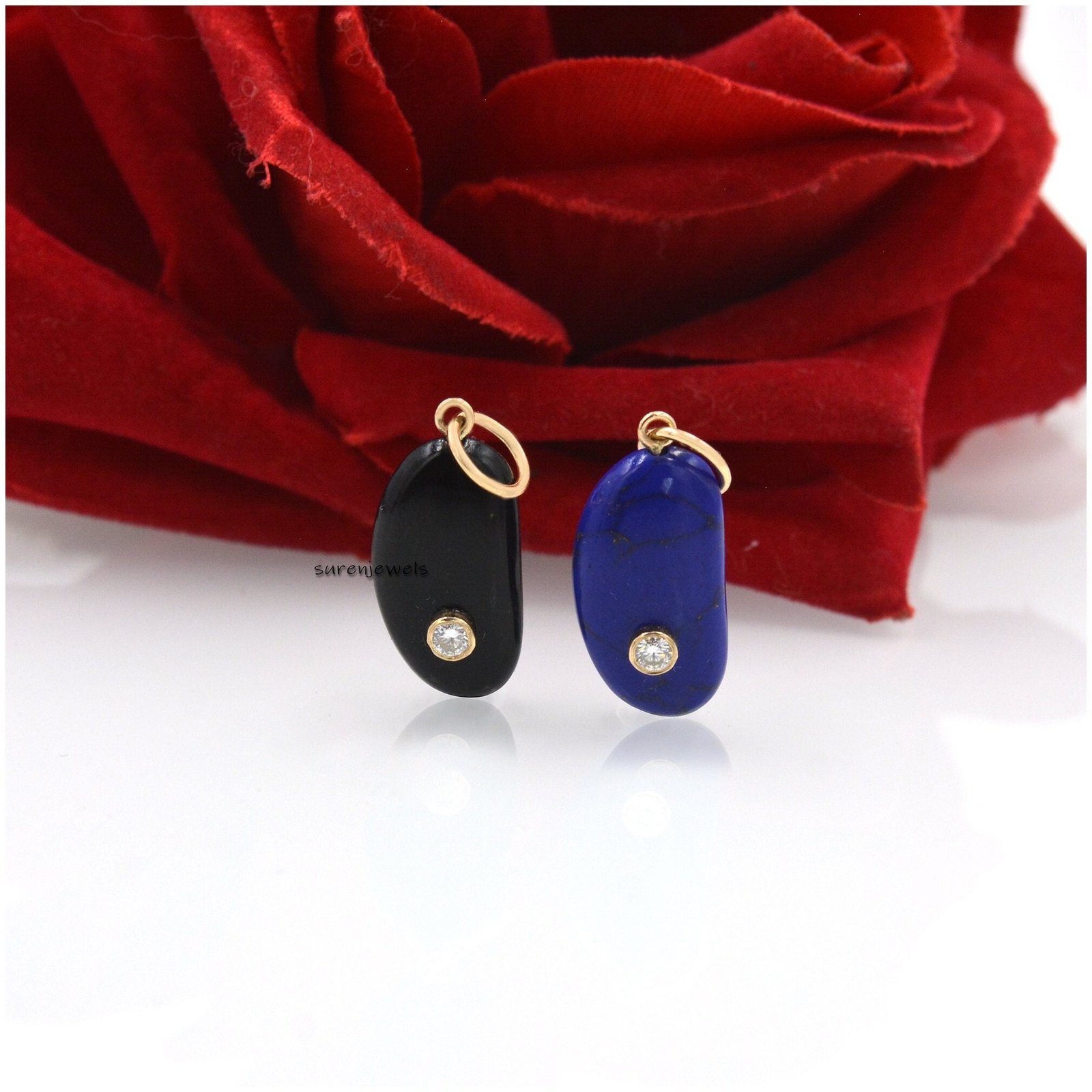 14k Gold Gemstone Kidney Bean Charm: Solid Gold Lucky Pendant - View 2 - Suren Jewels | SKU: SJP1479-9KYGBOMN 14k Gold Gemstone Kidney Bean Charm: Solid Gold Lucky Pendant - View 2 - Suren Jewels | SKU: SJP1479-9KYGBOMN