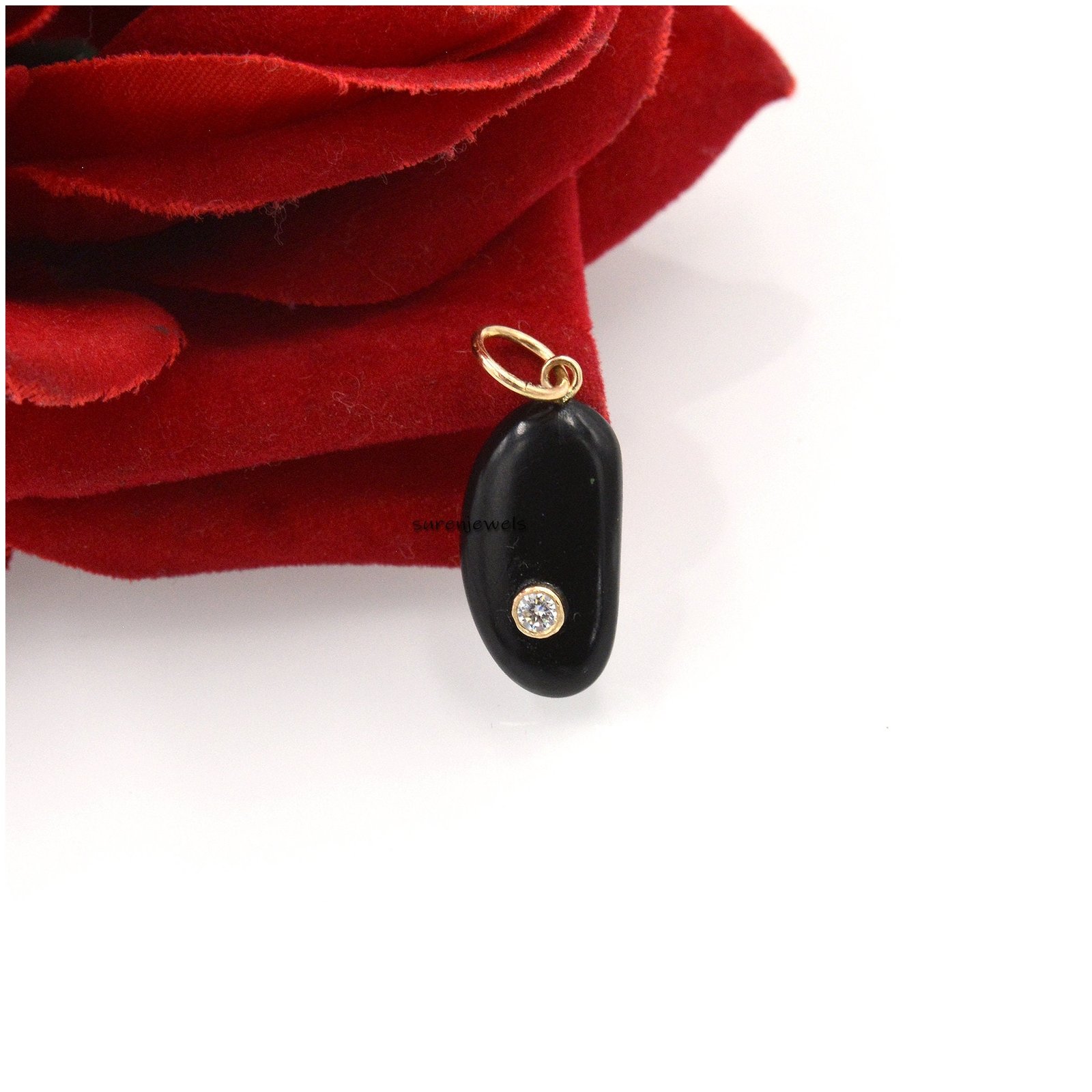 14k Gold Gemstone Kidney Bean Charm: Solid Gold Lucky Pendant - View 3 - Suren Jewels | SKU: SJP1479-9KYGBOMN 14k Gold Gemstone Kidney Bean Charm: Solid Gold Lucky Pendant - View 3 - Suren Jewels | SKU: SJP1479-9KYGBOMN