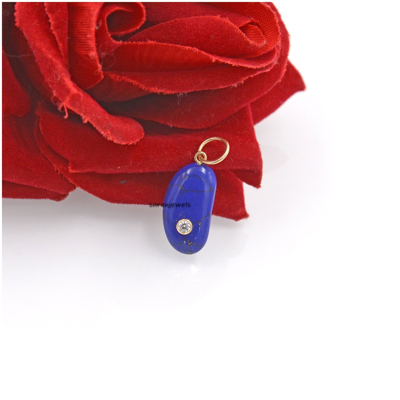 14k Gold Gemstone Kidney Bean Charm: Solid Gold Lucky Pendant - View 4 - Suren Jewels | SKU: SJP1479-9KYGBOMN 14k Gold Gemstone Kidney Bean Charm: Solid Gold Lucky Pendant - View 4 - Suren Jewels | SKU: SJP1479-9KYGBOMN