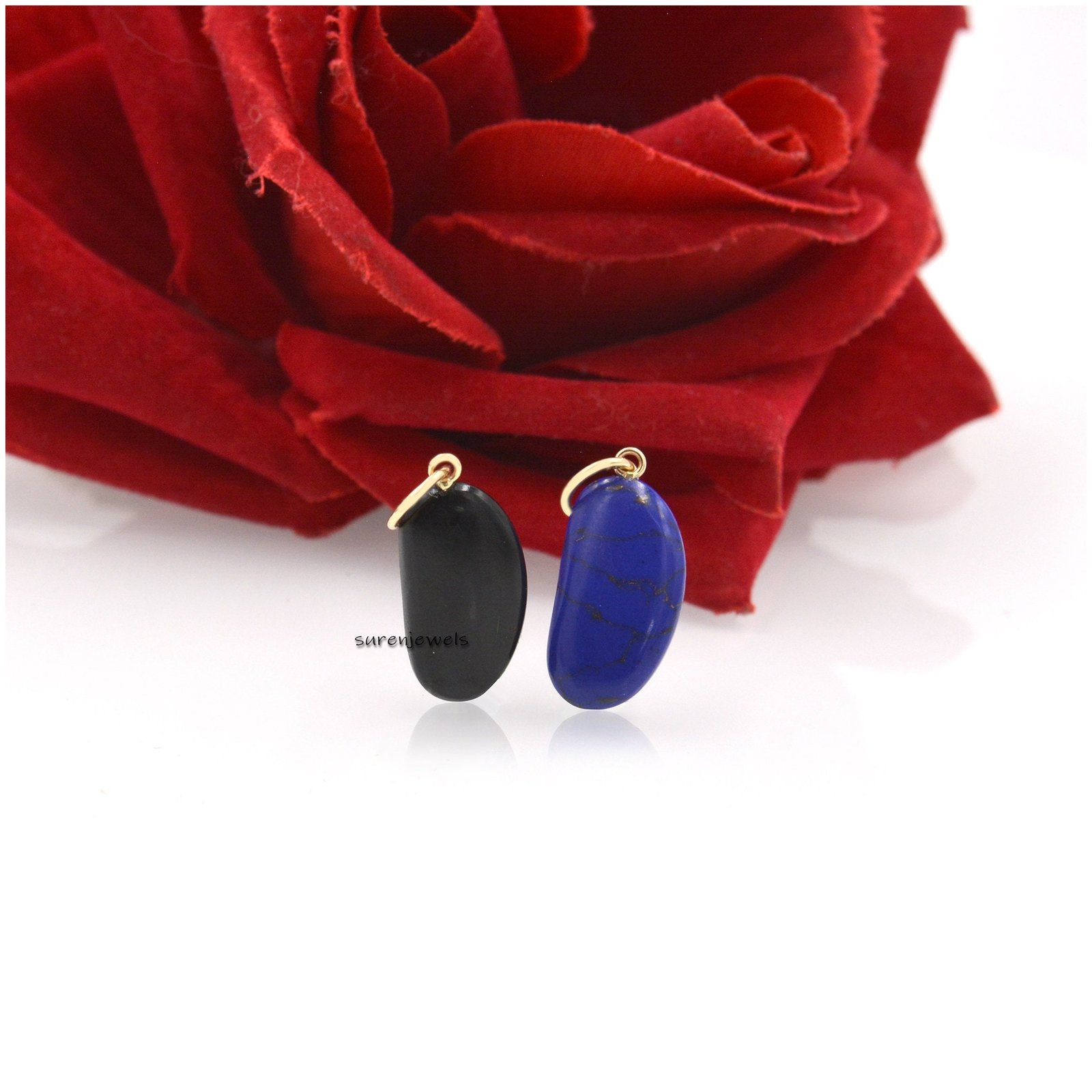 14k Gold Gemstone Kidney Bean Charm: Solid Gold Lucky Pendant - View 6 - Suren Jewels | SKU: SJP1479-9KYGBOMN 14k Gold Gemstone Kidney Bean Charm: Solid Gold Lucky Pendant - View 6 - Suren Jewels | SKU: SJP1479-9KYGBOMN