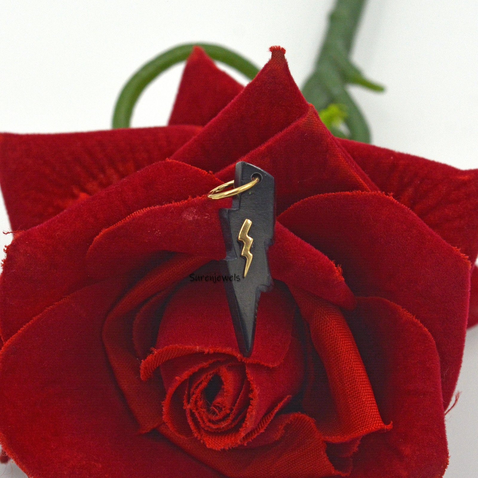 14k Gold Gemstone Lightning Bolt Pendant: Carved Coral or Turquoise - Suren Jewels | SKU: SJP1617 14k Gold Gemstone Lightning Bolt Pendant: Carved Coral or Turquoise - Suren Jewels | SKU: SJP1617