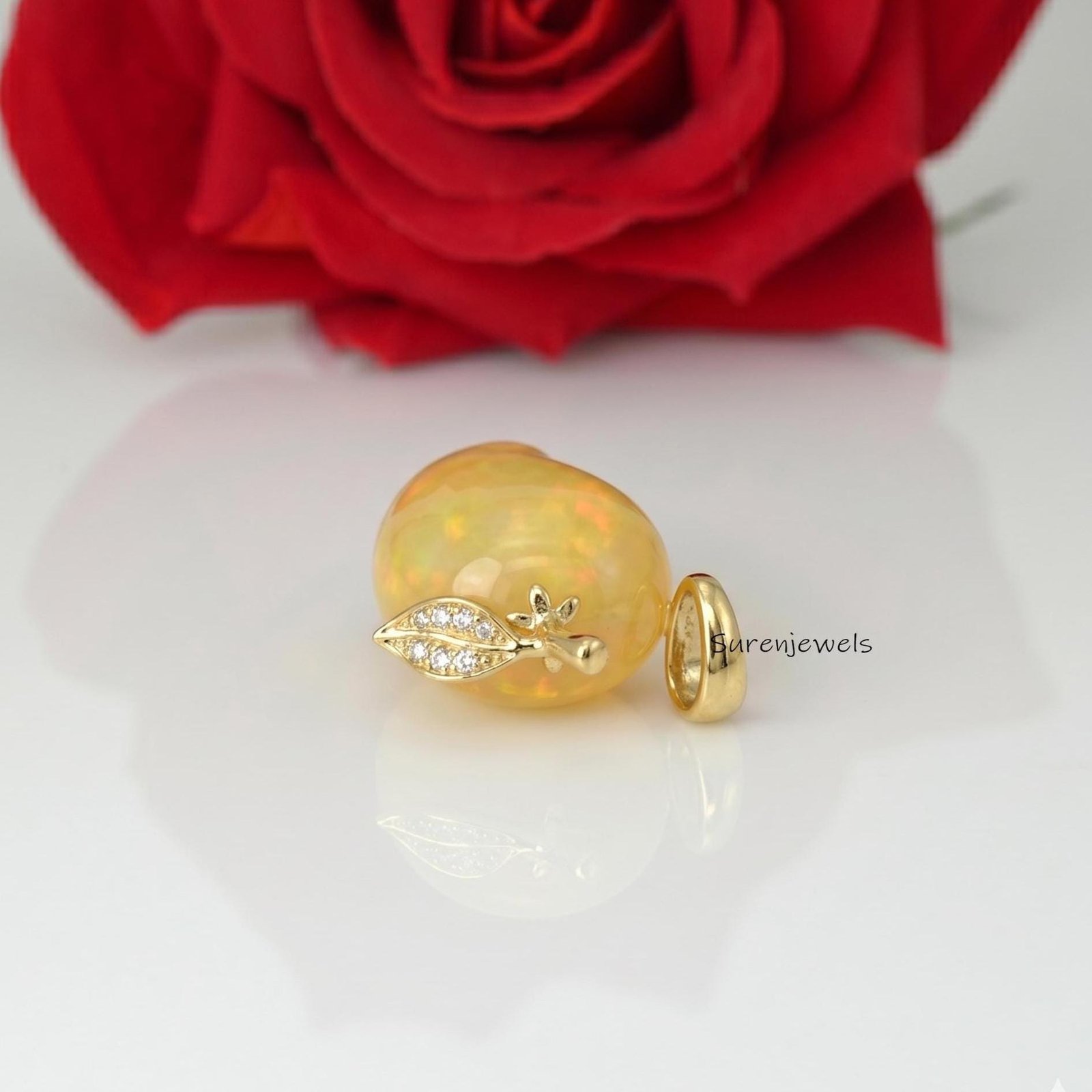 14K Gold Gemstone Mango Fruit Pendant, Designer Mango Pendant, Gold Carved Mango Charm, Yellow Opal Mango Pendant, Handmade M 14K Gold Gemstone Mango Fruit Pendant, Designer Mango Pendant, Gold Carved Mango Charm, Yellow Opal Mango Pendant, Handmade M
