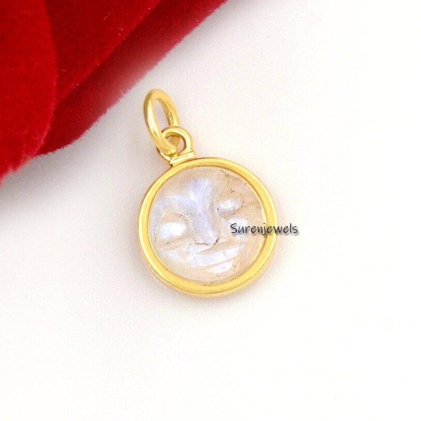 14K Gold Gemstone Moon Face Pendant: Hand Carved Charm - Suren Jewels | SKU: SJP1242-SLYGBO-16M 14K Gold Gemstone Moon Face Pendant: Hand Carved Charm - Suren Jewels | SKU: SJP1242-SLYGBO-16M