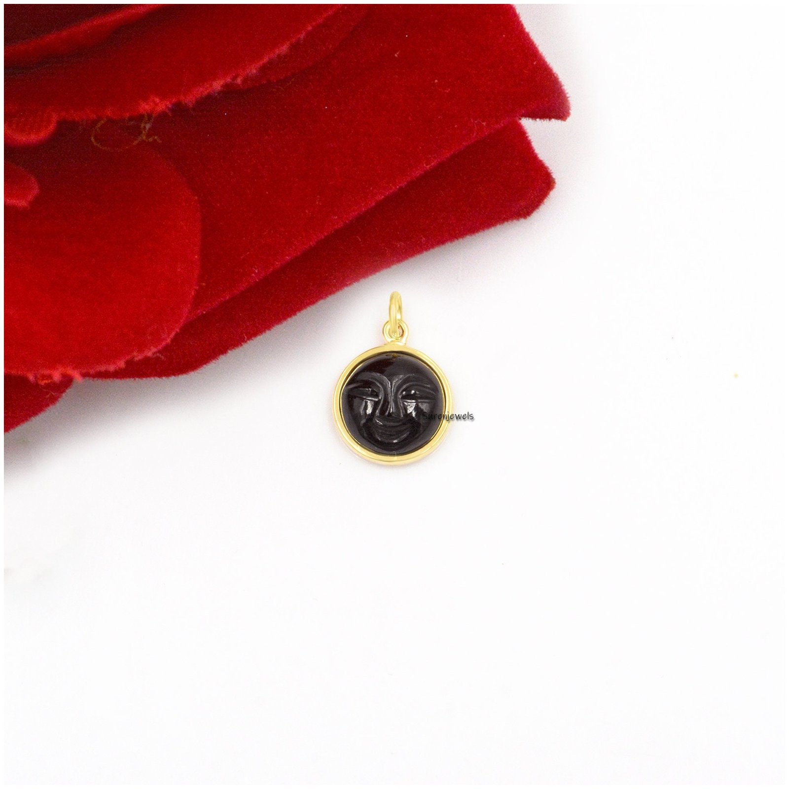 14K Gold Gemstone Moon Face Pendant: Hand Carved Charm - View 2 - Suren Jewels | SKU: SJP1242-SLYGBO-16M 14K Gold Gemstone Moon Face Pendant: Hand Carved Charm - View 2 - Suren Jewels | SKU: SJP1242-SLYGBO-16M