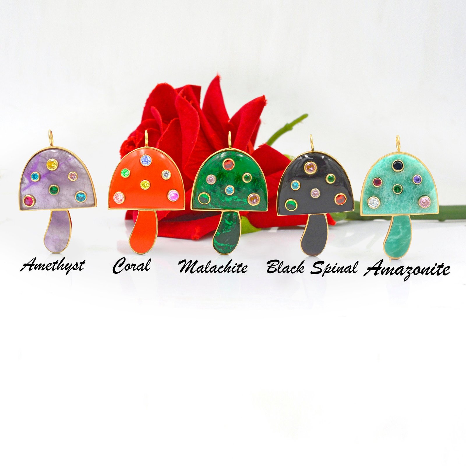 14k Gold Gemstone Mushroom Pendant: Magic Mushroom Charm - Suren Jewels | SKU: SJP797 14k Gold Gemstone Mushroom Pendant: Magic Mushroom Charm - Suren Jewels | SKU: SJP797