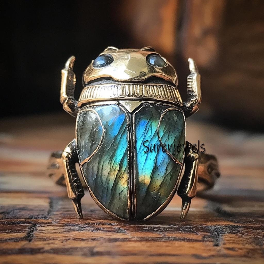 14k Gold Gemstone Scarab Beetle Ring: Egypt-Inspired Lucky Jewelry - View 2 - Suren Jewels | SKU: SJR2756-SLWGMSLB-US-8,SJR,S 14k Gold Gemstone Scarab Beetle Ring: Egypt-Inspired Lucky Jewelry - View 2 - Suren Jewels | SKU: SJR2756-SLWGMSLB-US-8,SJR,S