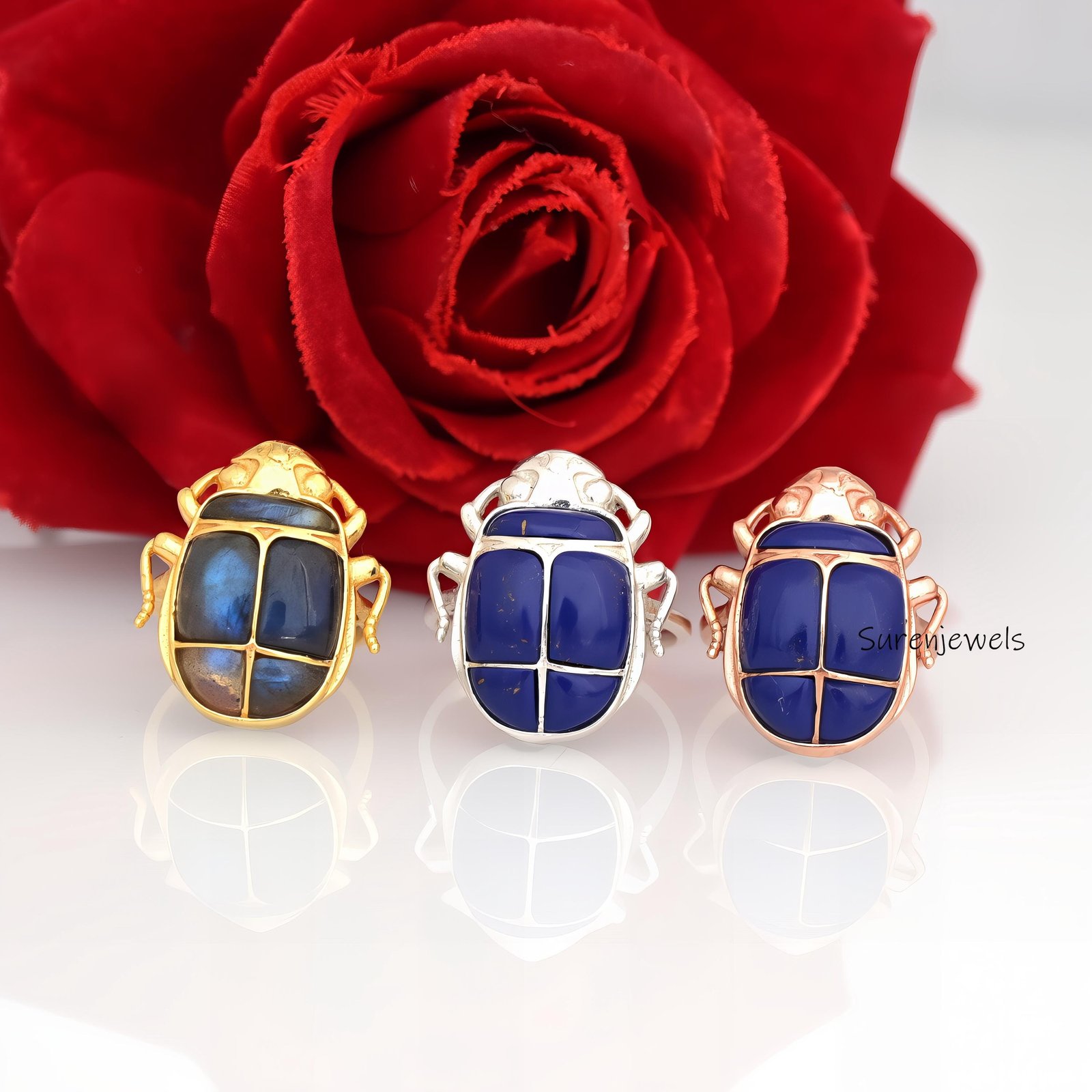 14k Gold Gemstone Scarab Beetle Ring: Egypt-Inspired Lucky Jewelry - View 3 - Suren Jewels | SKU: SJR2756-SLWGMSLB-US-8,SJR,S 14k Gold Gemstone Scarab Beetle Ring: Egypt-Inspired Lucky Jewelry - View 3 - Suren Jewels | SKU: SJR2756-SLWGMSLB-US-8,SJR,S