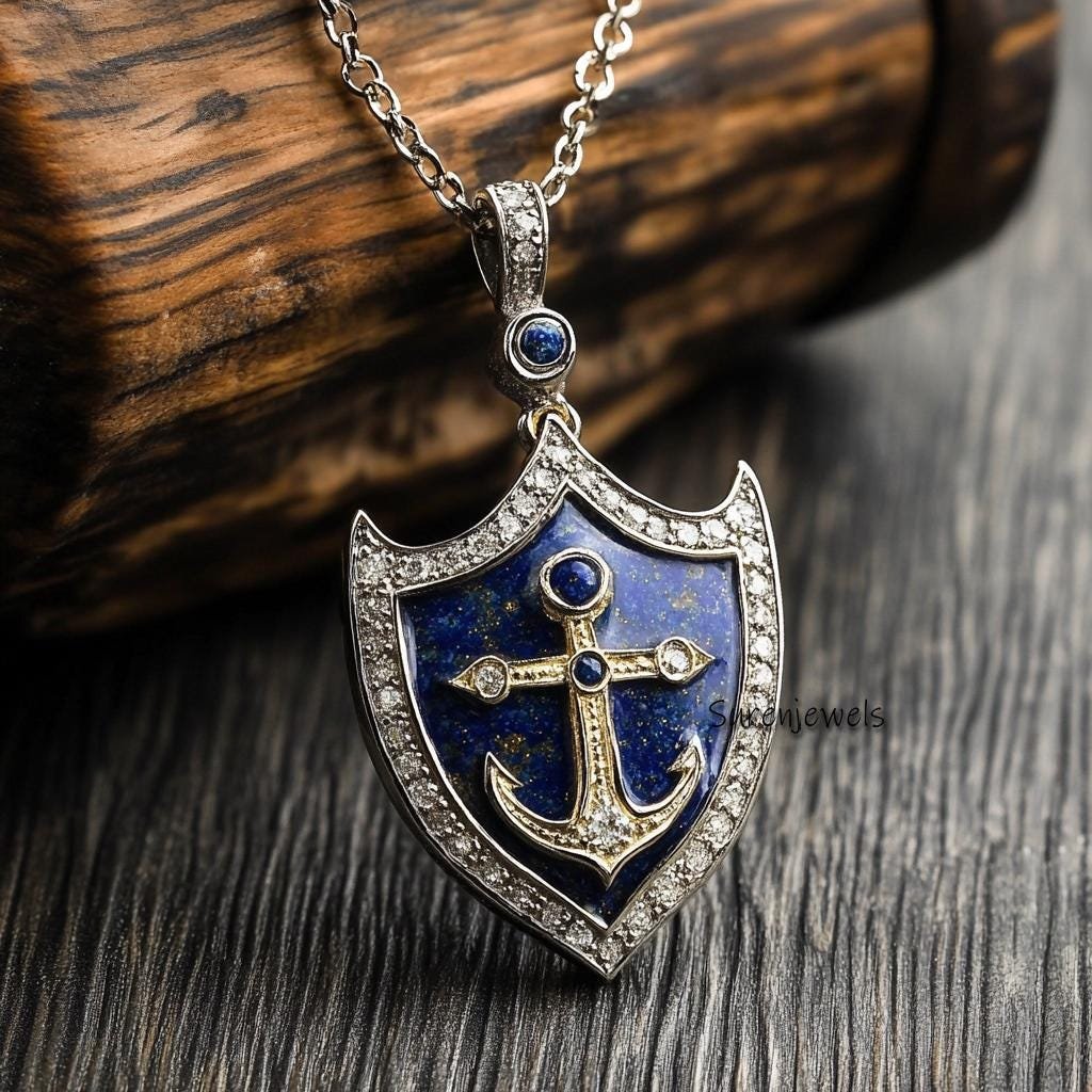 14k Gold Gemstone Shield Pendant: Lapis, Turquoise, Malachite - View 2 - Suren Jewels | SKU: SJP4238-SLYGLPZCZ-30M 14k Gold Gemstone Shield Pendant: Lapis, Turquoise, Malachite - View 2 - Suren Jewels | SKU: SJP4238-SLYGLPZCZ-30M