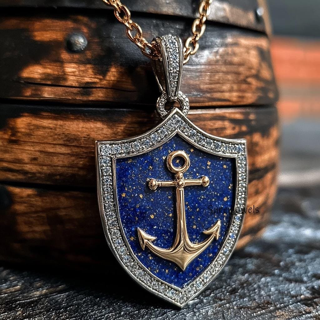 14k Gold Gemstone Shield Pendant: Lapis, Turquoise, Malachite - View 3 - Suren Jewels | SKU: SJP4238-SLYGLPZCZ-30M 14k Gold Gemstone Shield Pendant: Lapis, Turquoise, Malachite - View 3 - Suren Jewels | SKU: SJP4238-SLYGLPZCZ-30M