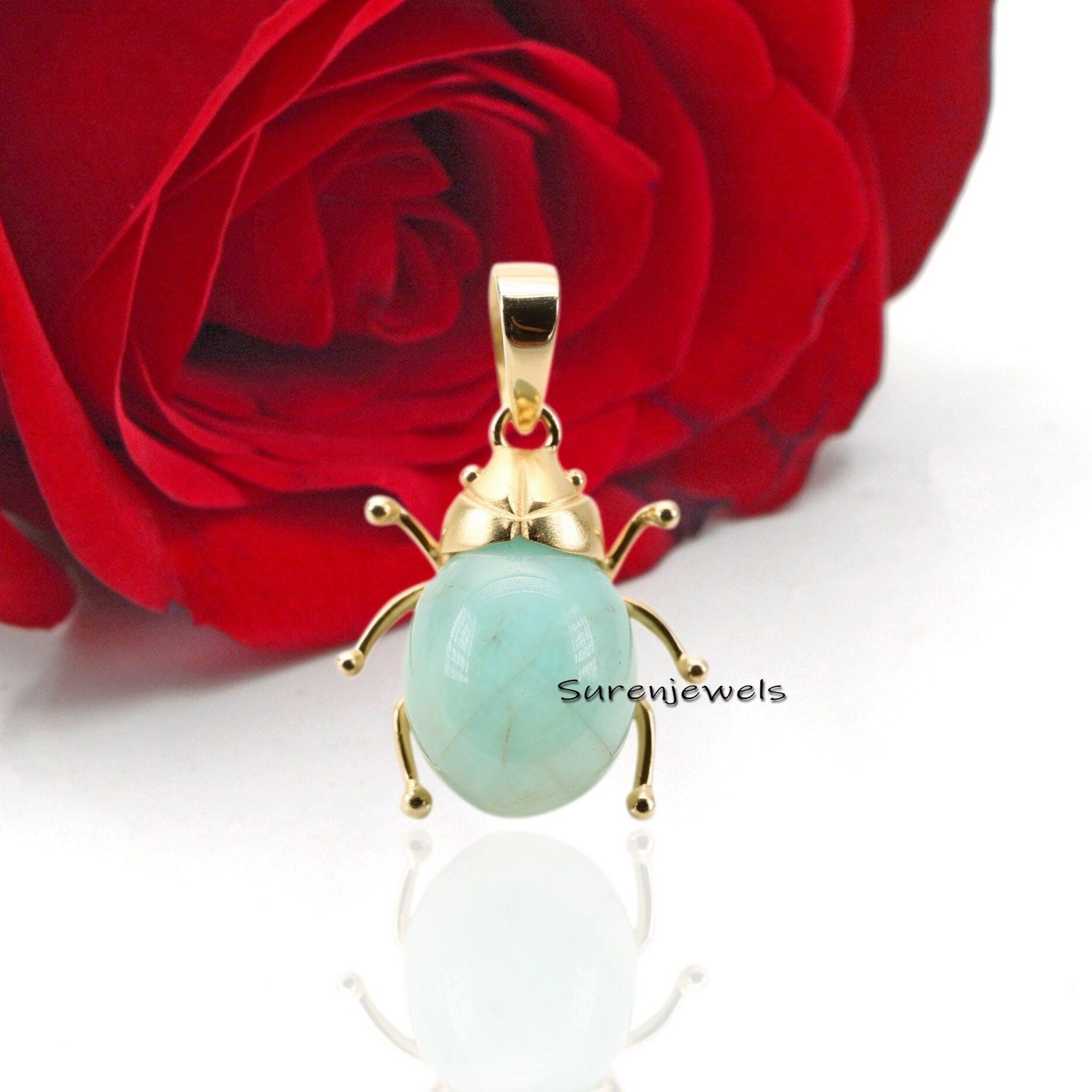 14K Gold Gemstone Small Scarab Pendant: Hand Carved Egyptian Amulet - View 2 - Suren Jewels | SKU: SJP2536 14K Gold Gemstone Small Scarab Pendant: Hand Carved Egyptian Amulet - View 2 - Suren Jewels | SKU: SJP2536