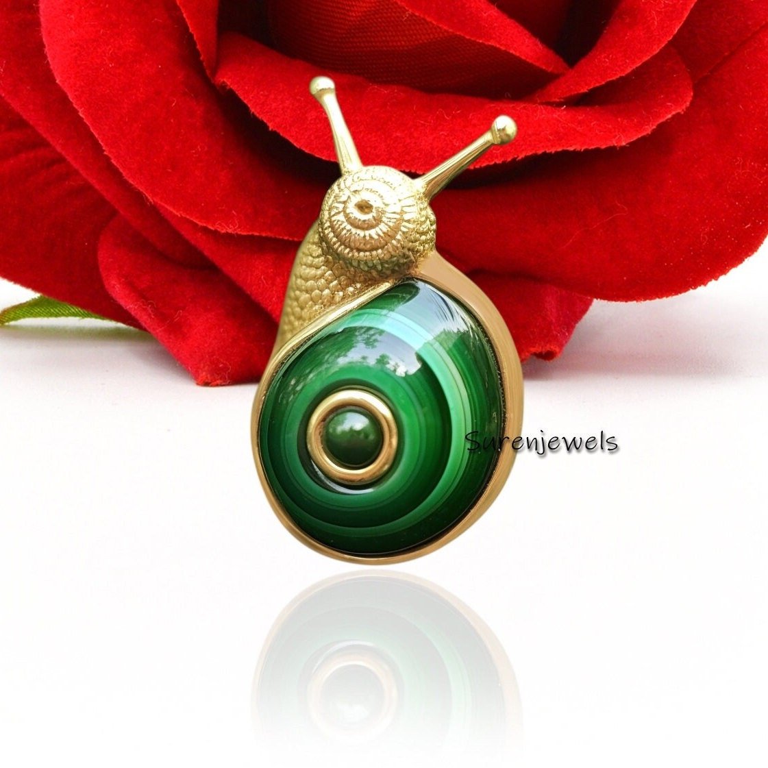 14K Gold Gemstone Snail Pendant: Hand Carved Lucky Charm - Suren Jewels | SKU: SJP2456-SLYGMK-25M 14K Gold Gemstone Snail Pendant: Hand Carved Lucky Charm - Suren Jewels | SKU: SJP2456-SLYGMK-25M