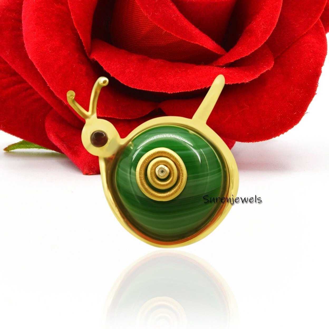 14K Gold Gemstone Snail Pendant - Handmade Charm - View 3 - Suren Jewels | SKU: SJP2456 14K Gold Gemstone Snail Pendant - Handmade Charm - View 3 - Suren Jewels | SKU: SJP2456