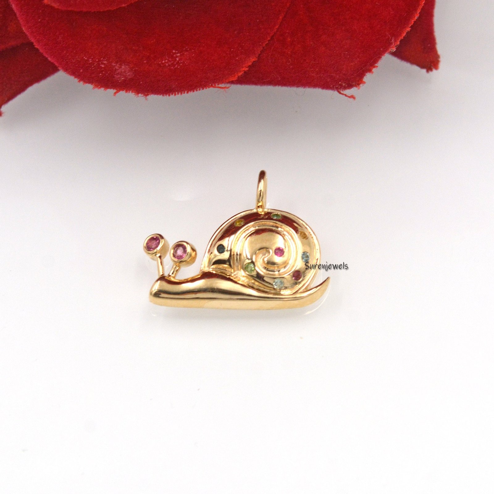 14K Gold Gemstone Snail Pendant - Handmade Charm - View 5 - Suren Jewels | SKU: SJP2456 14K Gold Gemstone Snail Pendant - Handmade Charm - View 5 - Suren Jewels | SKU: SJP2456
