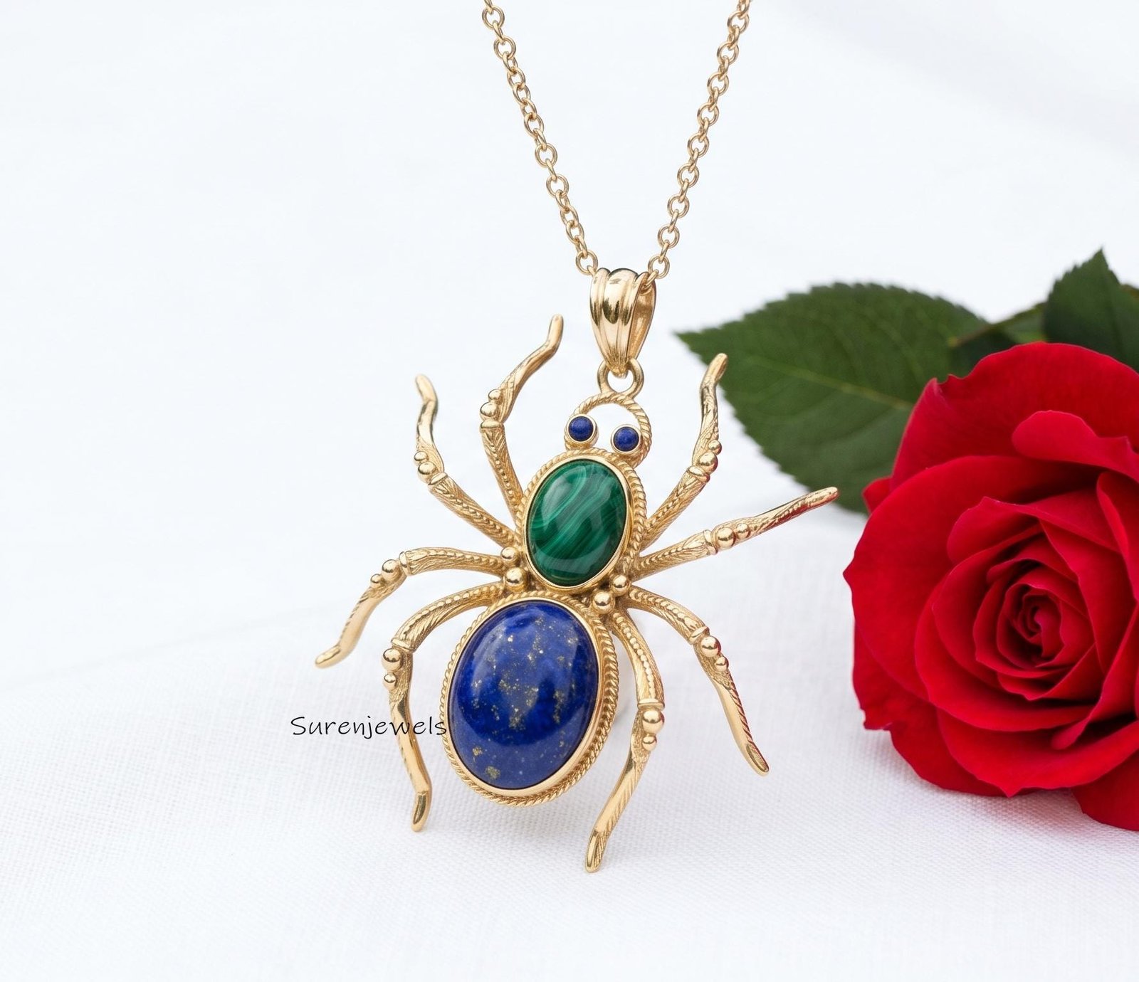 14k Gold Gemstone Spider Pendant, Halloween Spider Pendant, Gold Designer Spider Pendant, Gold Spider Jewelry, Gold Gemstone 14k Gold Gemstone Spider Pendant, Halloween Spider Pendant, Gold Designer Spider Pendant, Gold Spider Jewelry, Gold Gemstone