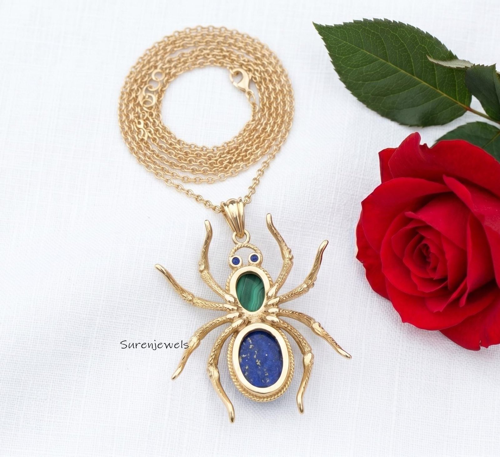 14k Gold Gemstone Spider Pendant, Halloween Spider Pendant, Gold Designer Spider Pendant, Gold Spider Jewelry, Gold Gemstone 14k Gold Gemstone Spider Pendant, Halloween Spider Pendant, Gold Designer Spider Pendant, Gold Spider Jewelry, Gold Gemstone