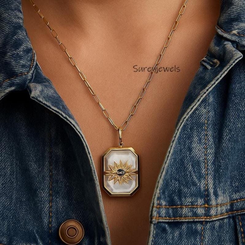 14k Gold Gemstone Square Star Pendant, Handmade Designer Celestial Jewelry - Suren Jewels | SKU: SJP4264-SLYGBOCZ-30M 14k Gold Gemstone Square Star Pendant, Handmade Designer Celestial Jewelry - Suren Jewels | SKU: SJP4264-SLYGBOCZ-30M