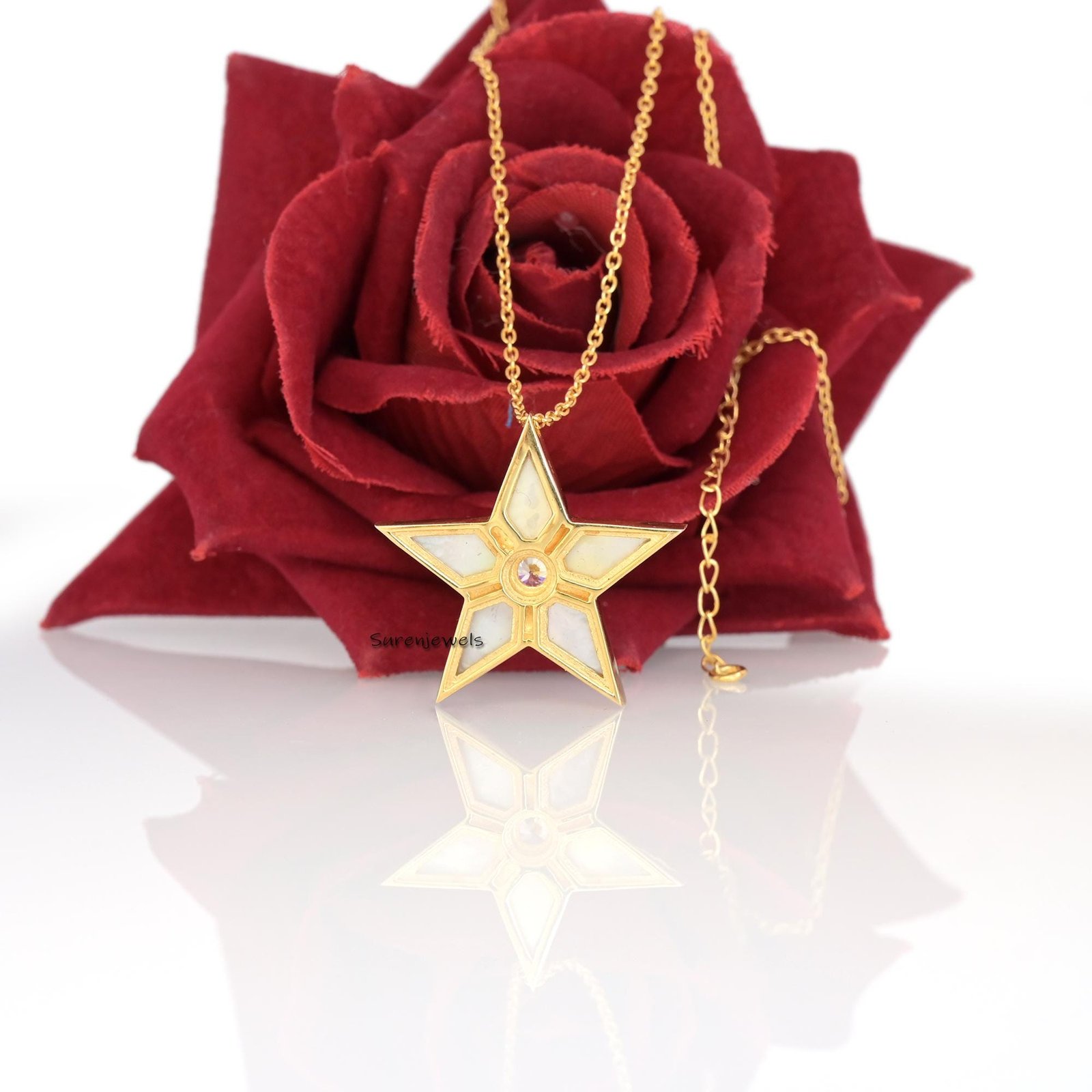 14k Gold Gemstone Star of David Pendant: Jewish Star - View 2 - Suren Jewels | SKU: SJP2964 14k Gold Gemstone Star of David Pendant: Jewish Star - View 2 - Suren Jewels | SKU: SJP2964