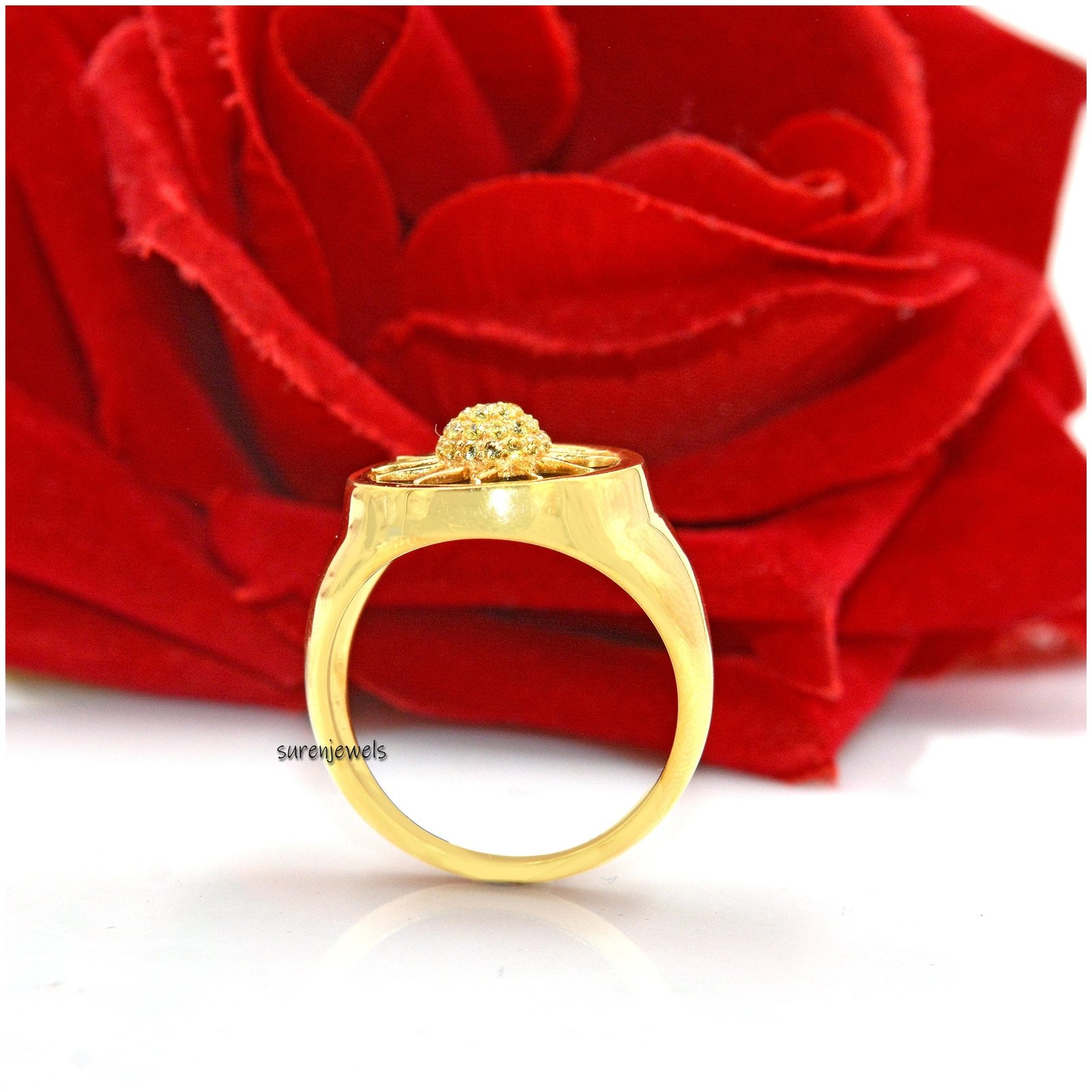 14k Gold Gemstone Sunburst Ring: Malachite & Yellow Sapphire - View 3 - Suren Jewels | SKU: SJR1036-SLYGTEYSP-US-10 14k Gold Gemstone Sunburst Ring: Malachite & Yellow Sapphire - View 3 - Suren Jewels | SKU: SJR1036-SLYGTEYSP-US-10