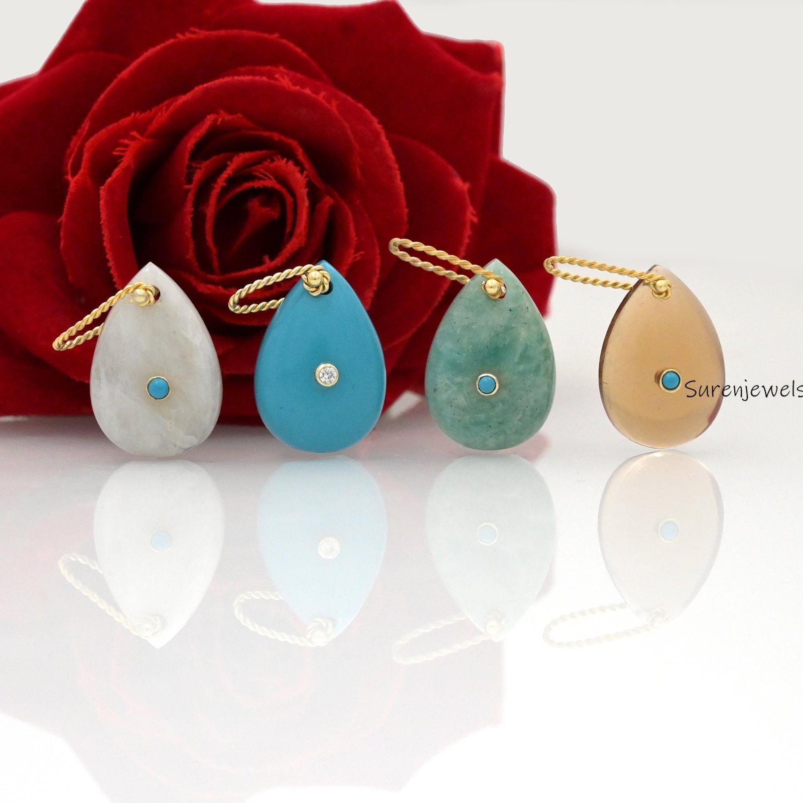 14K Gold Gemstone Teardrop Pendant Charm - Suren Jewels | SKU: SJP4177-SLYGMSTQ-25M 14K Gold Gemstone Teardrop Pendant Charm - Suren Jewels | SKU: SJP4177-SLYGMSTQ-25M