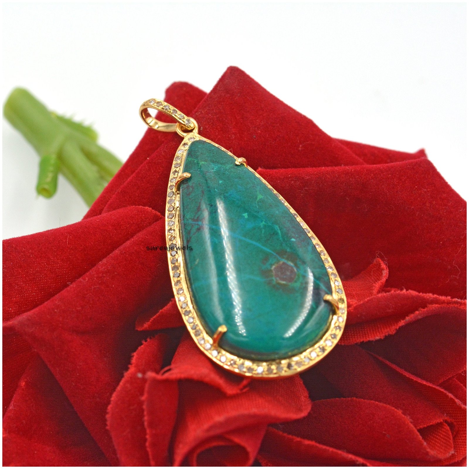 14k Gold Gemstone Teardrop Pendant: Handmade Designer Jewelry - Suren Jewels | SKU: SJP177-SLWGMTCS-N47-18I-925 14k Gold Gemstone Teardrop Pendant: Handmade Designer Jewelry - Suren Jewels | SKU: SJP177-SLWGMTCS-N47-18I-925