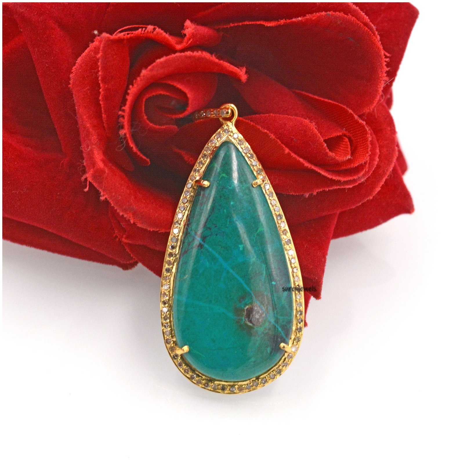 14k Gold Gemstone Teardrop Pendant: Handmade Designer Jewelry - View 2 - Suren Jewels | SKU: SJP177-SLWGMTCS-N47-18I-925 14k Gold Gemstone Teardrop Pendant: Handmade Designer Jewelry - View 2 - Suren Jewels | SKU: SJP177-SLWGMTCS-N47-18I-925