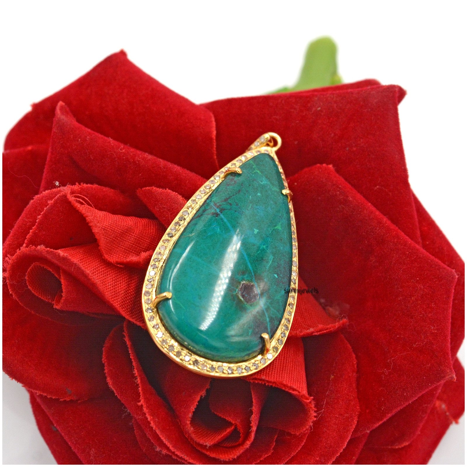 14k Gold Gemstone Teardrop Pendant: Handmade Designer Jewelry - View 3 - Suren Jewels | SKU: SJP177-SLWGMTCS-N47-18I-925 14k Gold Gemstone Teardrop Pendant: Handmade Designer Jewelry - View 3 - Suren Jewels | SKU: SJP177-SLWGMTCS-N47-18I-925