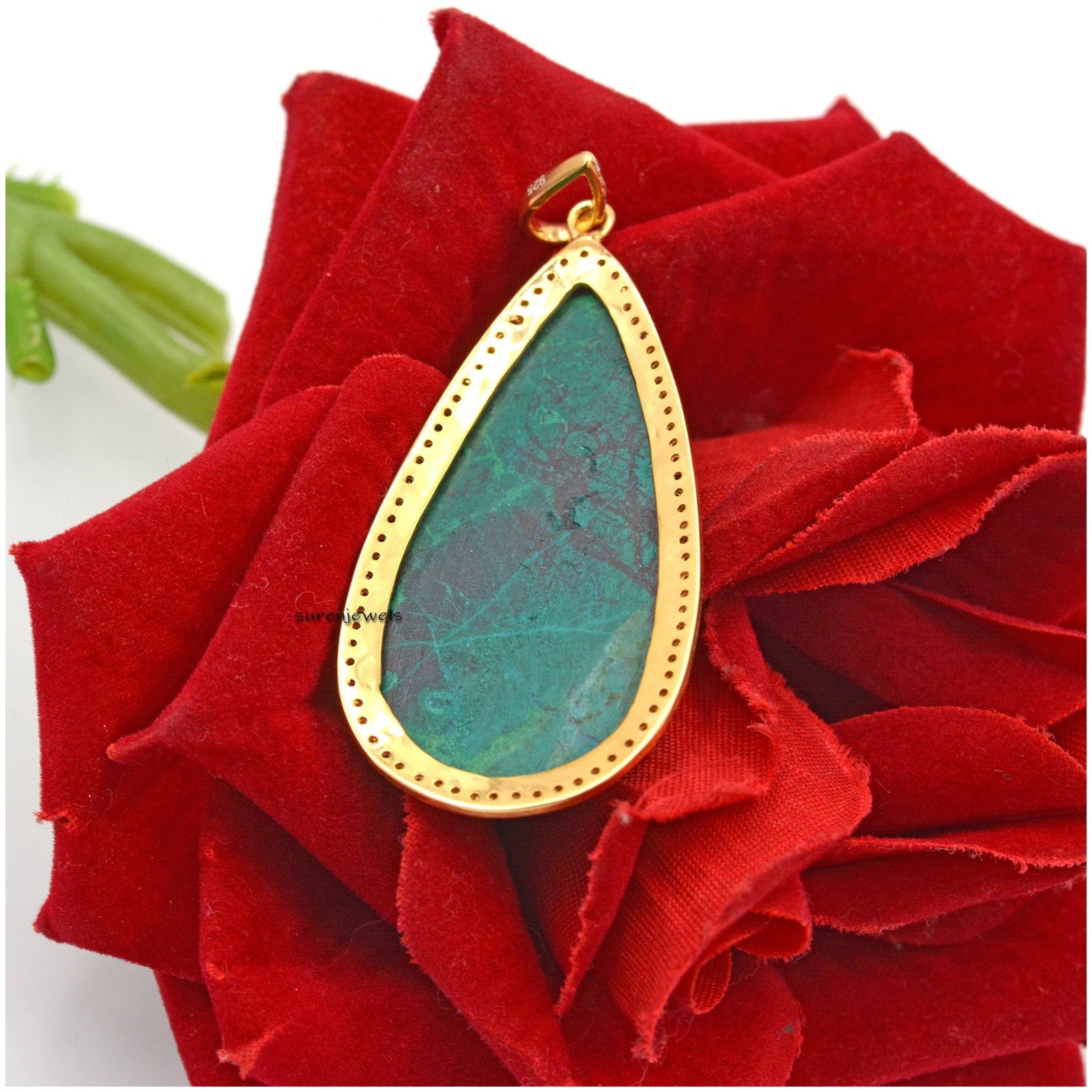 14k Gold Gemstone Teardrop Pendant: Handmade Designer Jewelry - View 4 - Suren Jewels | SKU: SJP177-SLWGMTCS-N47-18I-925 14k Gold Gemstone Teardrop Pendant: Handmade Designer Jewelry - View 4 - Suren Jewels | SKU: SJP177-SLWGMTCS-N47-18I-925
