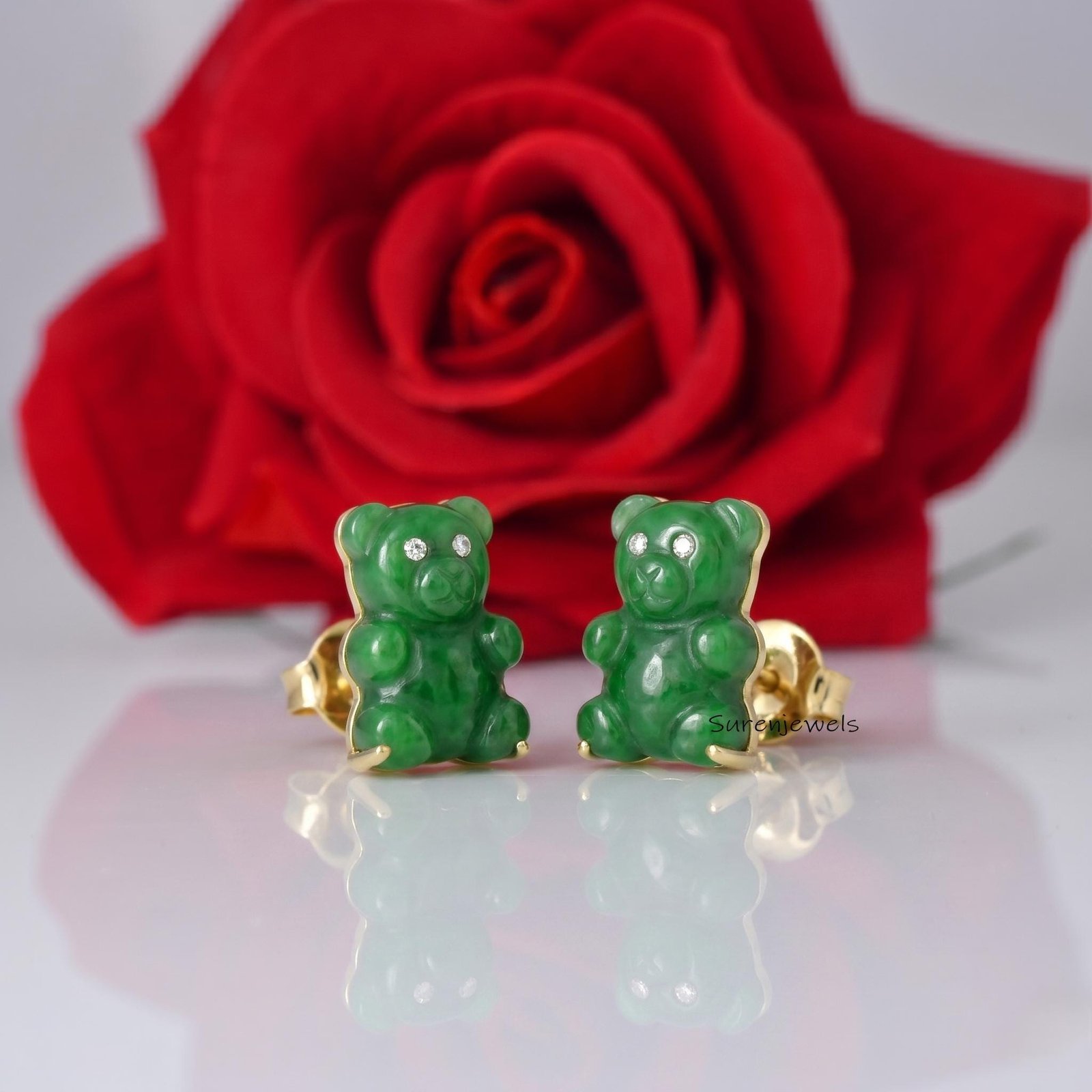 14K Gold Gemstone Teddy Bear Earrings, Tiny Teddy Bear Flat Stud, Teddy Bear Baby Earring, gold teddy bear post earrings, Ted 14K Gold Gemstone Teddy Bear Earrings, Tiny Teddy Bear Flat Stud, Teddy Bear Baby Earring, gold teddy bear post earrings, Ted