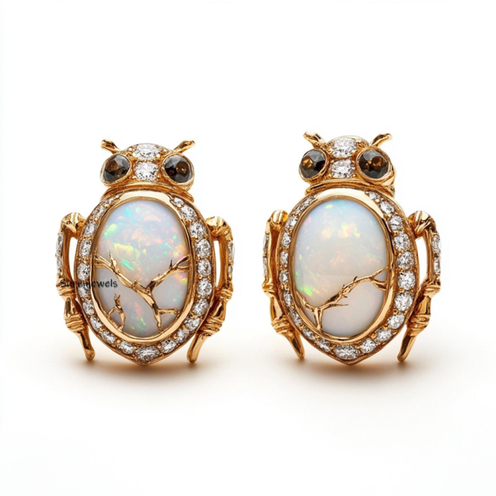 14k Gold Hand Carved Egyptian Beetle Earrings - Suren Jewels | SKU: SJE,SJE2545-SLYGMKCZBKCZ-15M 14k Gold Hand Carved Egyptian Beetle Earrings - Suren Jewels | SKU: SJE,SJE2545-SLYGMKCZBKCZ-15M