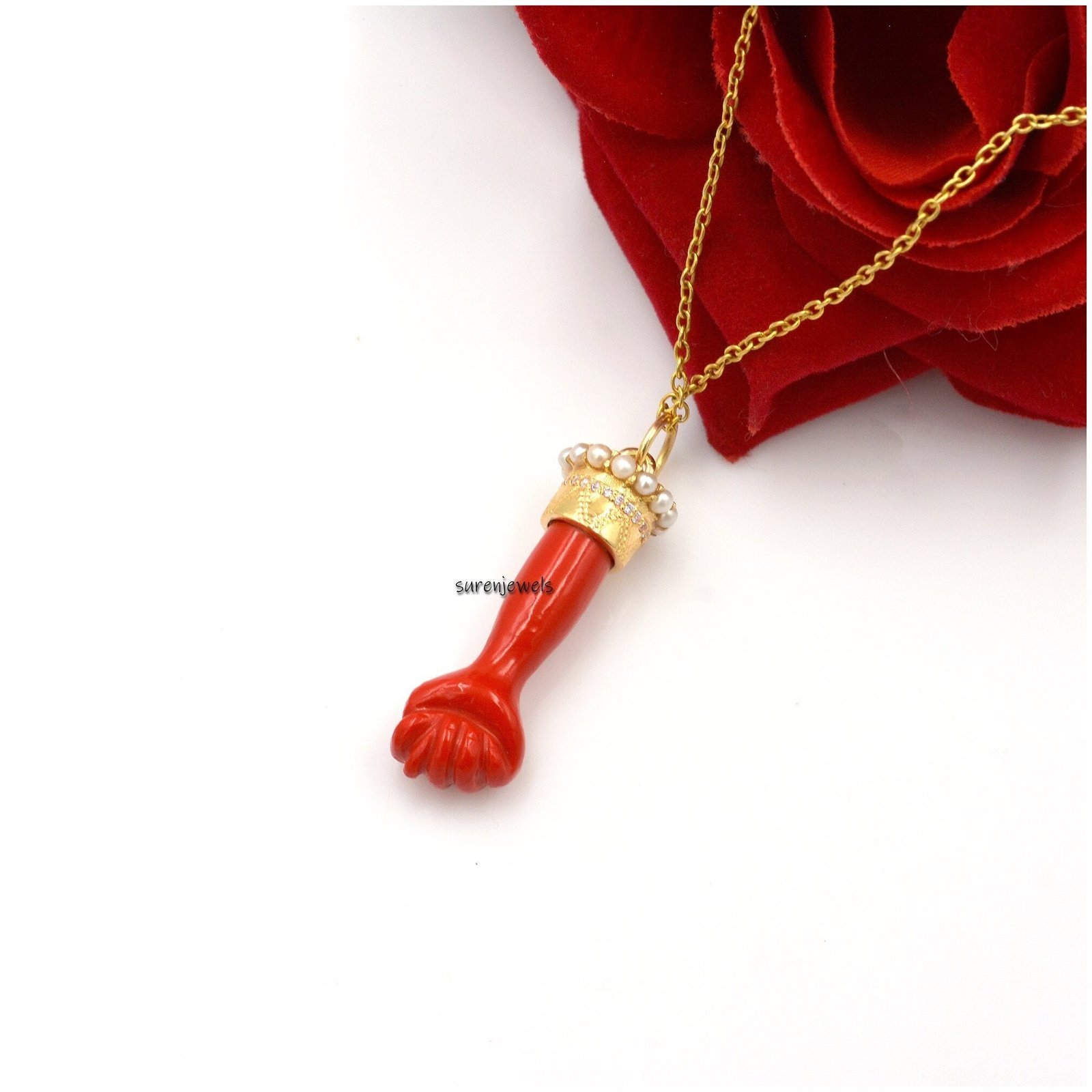 14k Gold hand Carved Gemstone Figa Hand Pendant jewelry - Suren Jewels | SKU: SJP1104-SLYGLPZPLCZP-25M 14k Gold hand Carved Gemstone Figa Hand Pendant jewelry - Suren Jewels | SKU: SJP1104-SLYGLPZPLCZP-25M